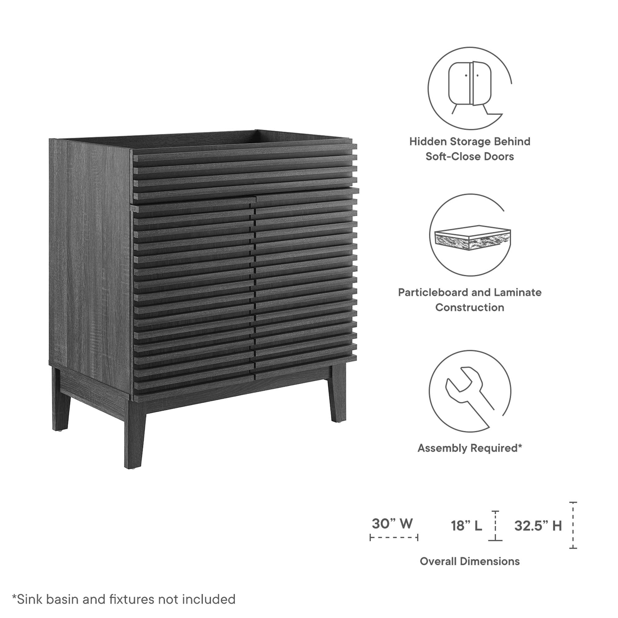 Render 30" Bathroom Vanity Cabinet (Sink Basin Not Included), Charcoal