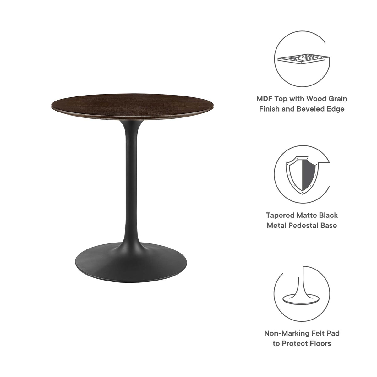 Lippa 28" Round Wood Dining Table, Black Cherry Walnut
