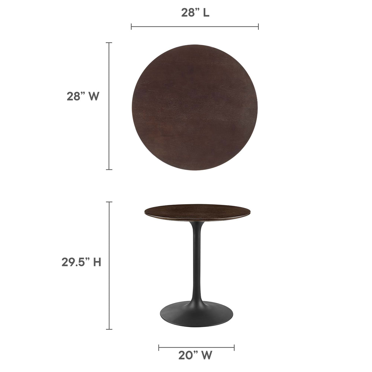 Lippa 28" Round Wood Dining Table, Black Cherry Walnut