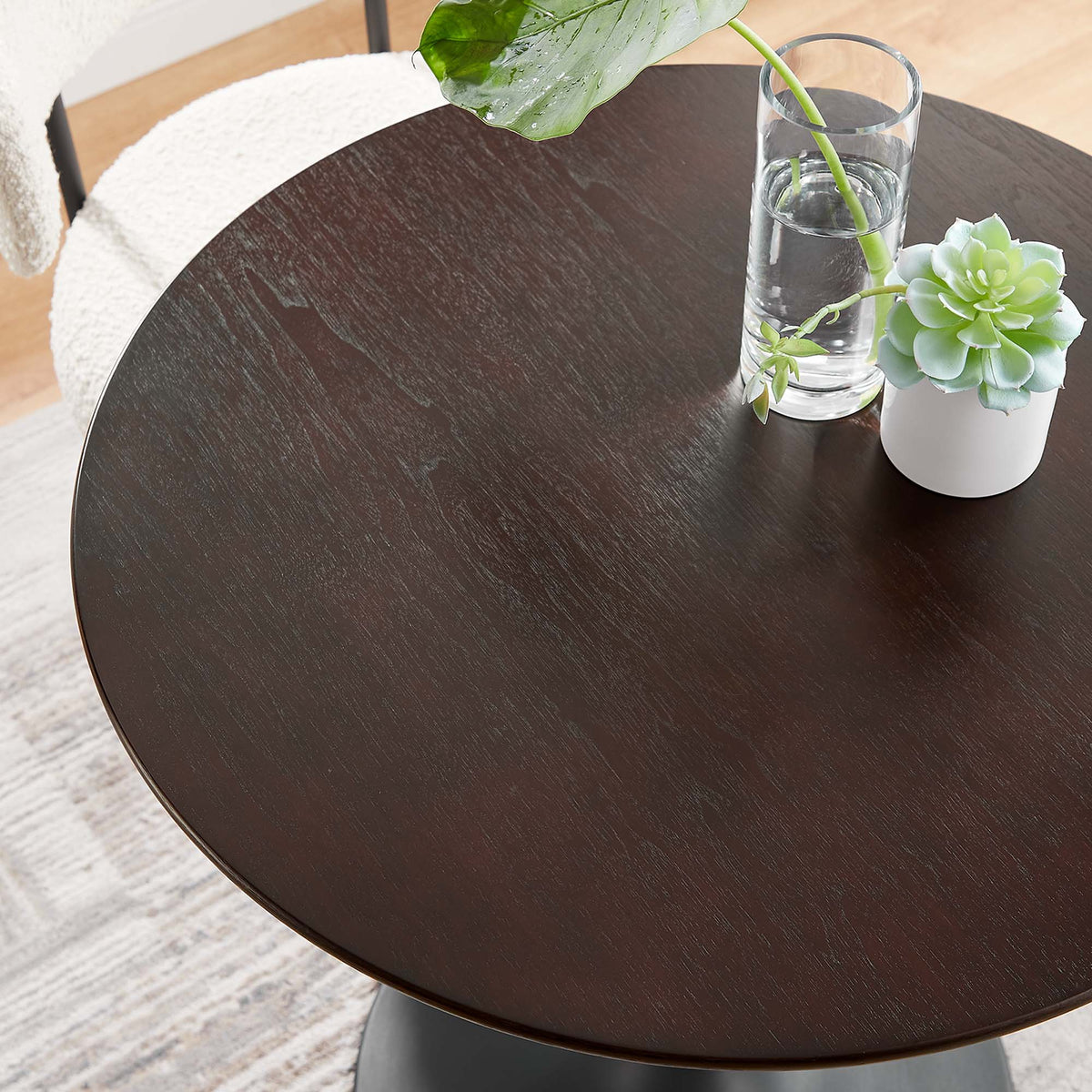Lippa 28" Round Wood Dining Table, Black Cherry Walnut
