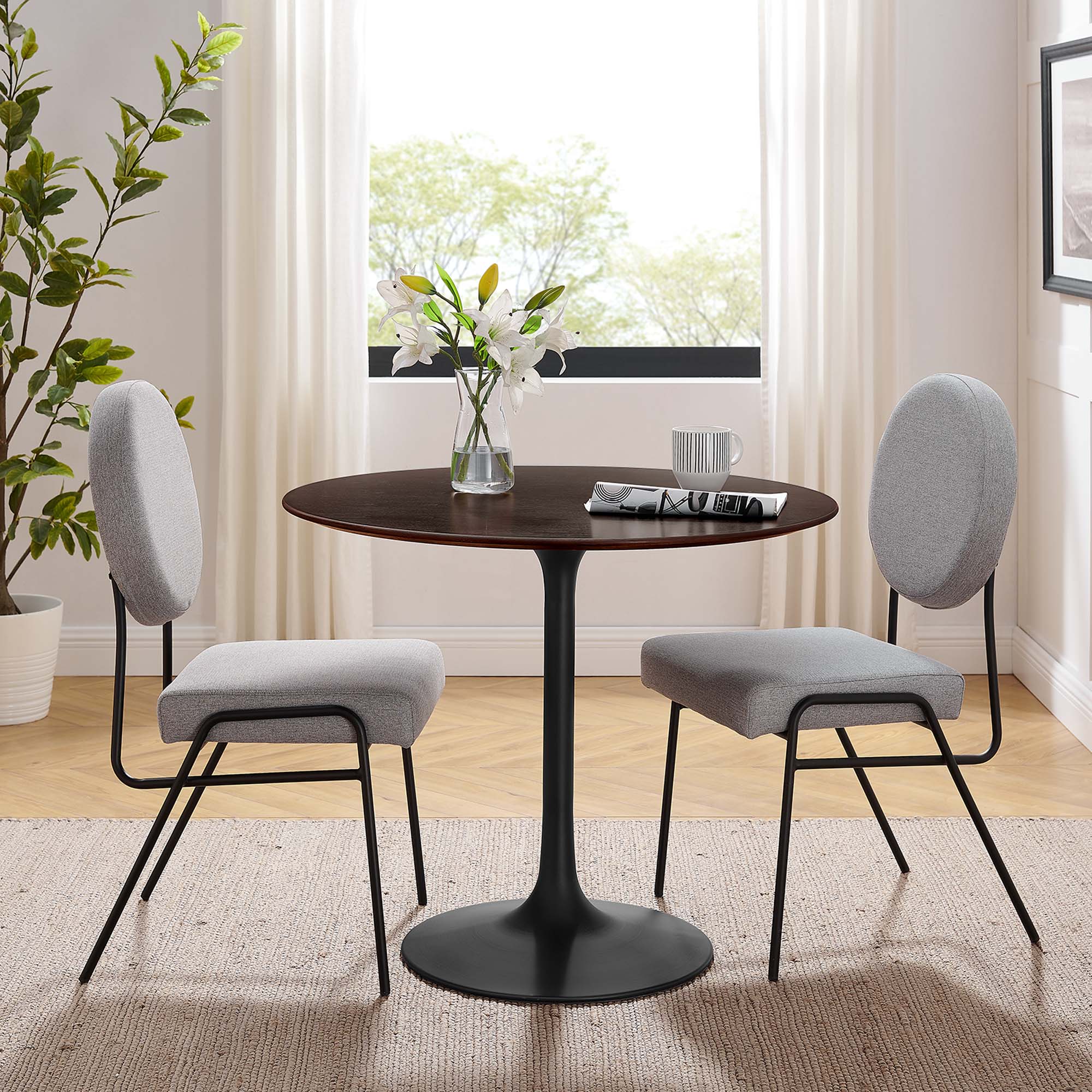 Lippa 36" Round Wood Dining Table, Black Cherry Walnut