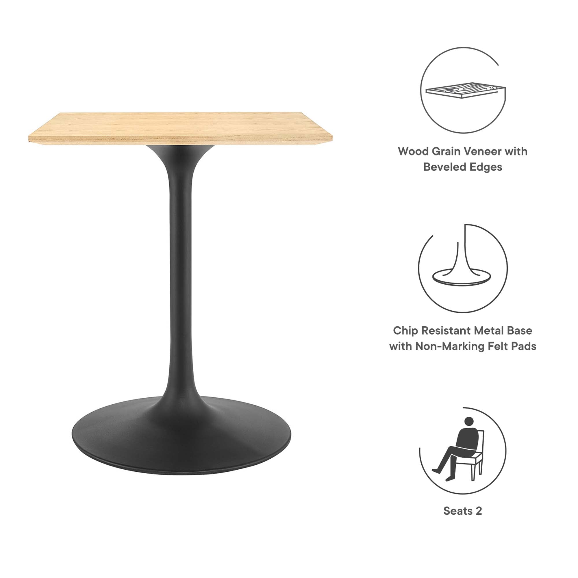 Lippa 24" Square Wood Dining Table, Black Natural