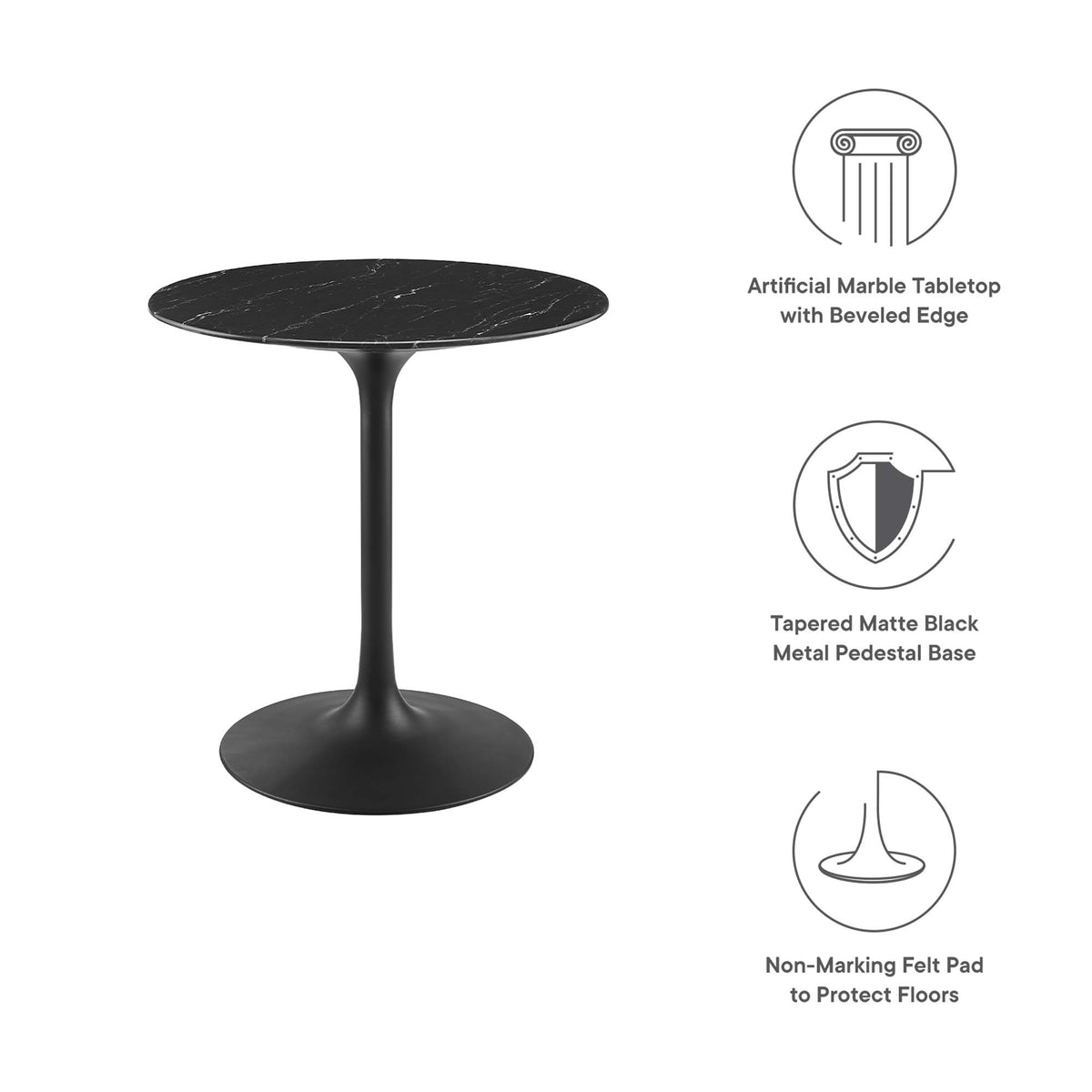 Lippa 28" Round Faux Marble Dining Table, Black Black