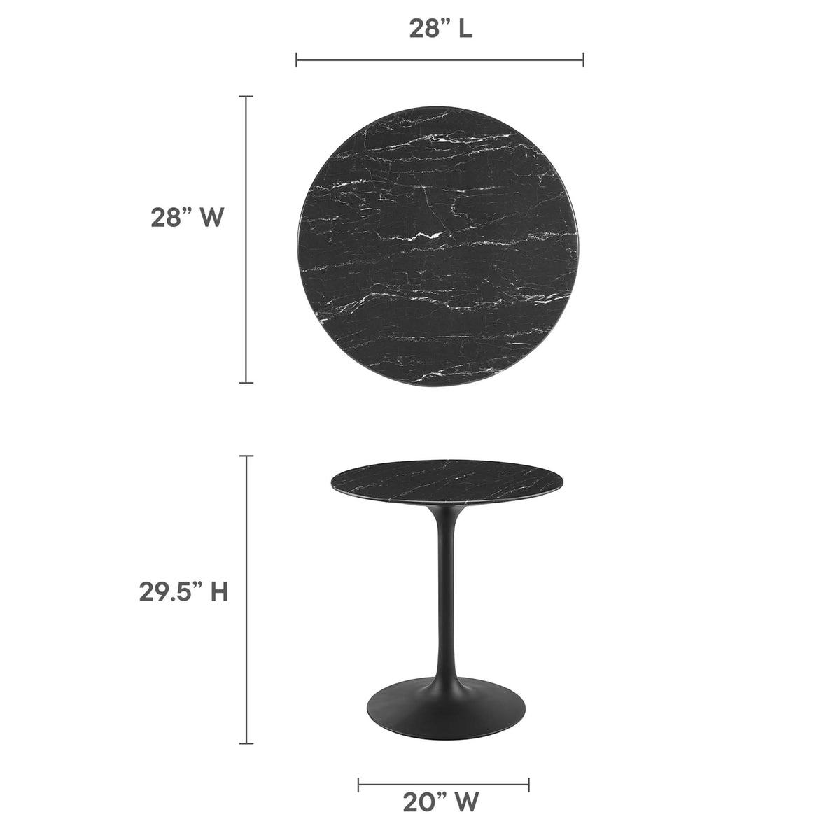 Lippa 28" Round Faux Marble Dining Table, Black Black