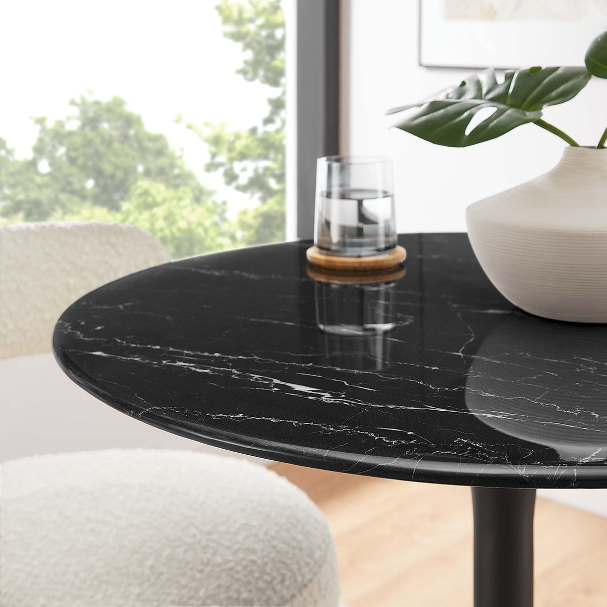 Lippa 28" Round Faux Marble Dining Table, Black Black