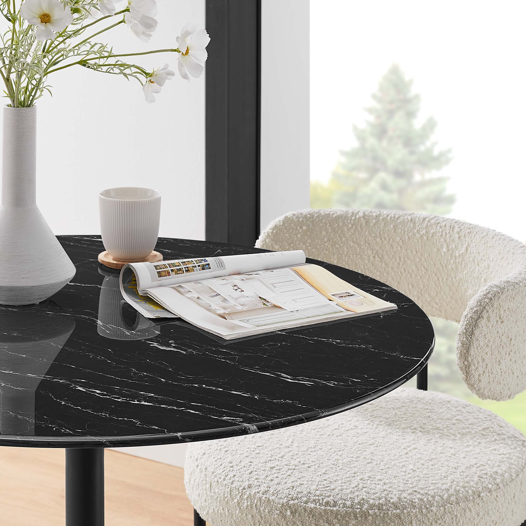 Lippa 36" Round Faux Marble Dining Table, Black Black