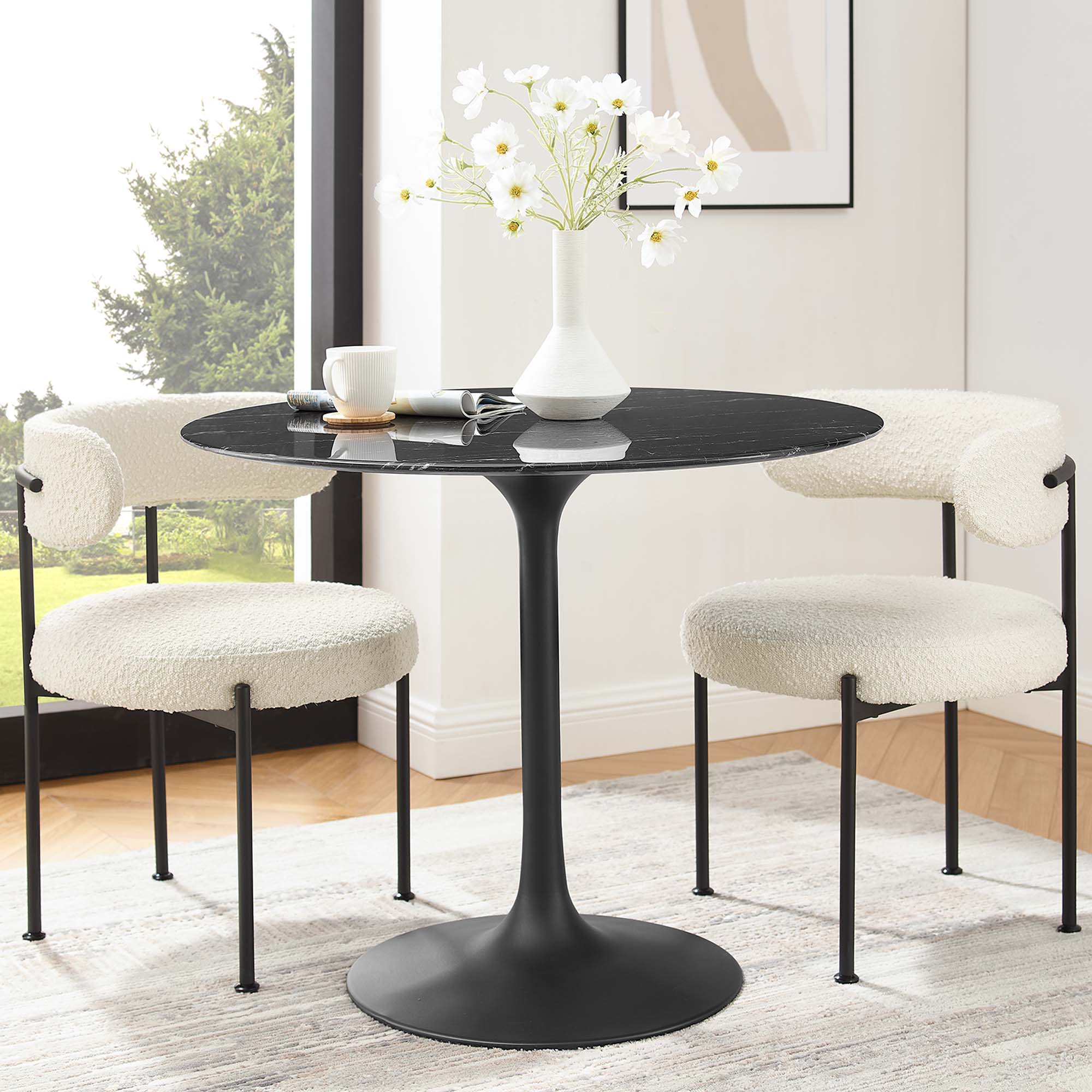 Lippa 36" Round Faux Marble Dining Table, Black Black