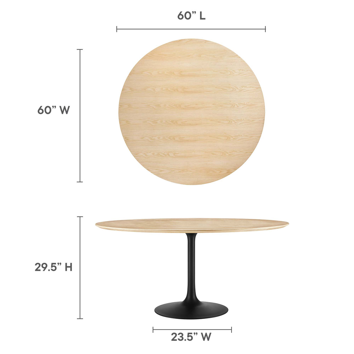 Lippa 60" Round Wood Dining Table, Black Natural