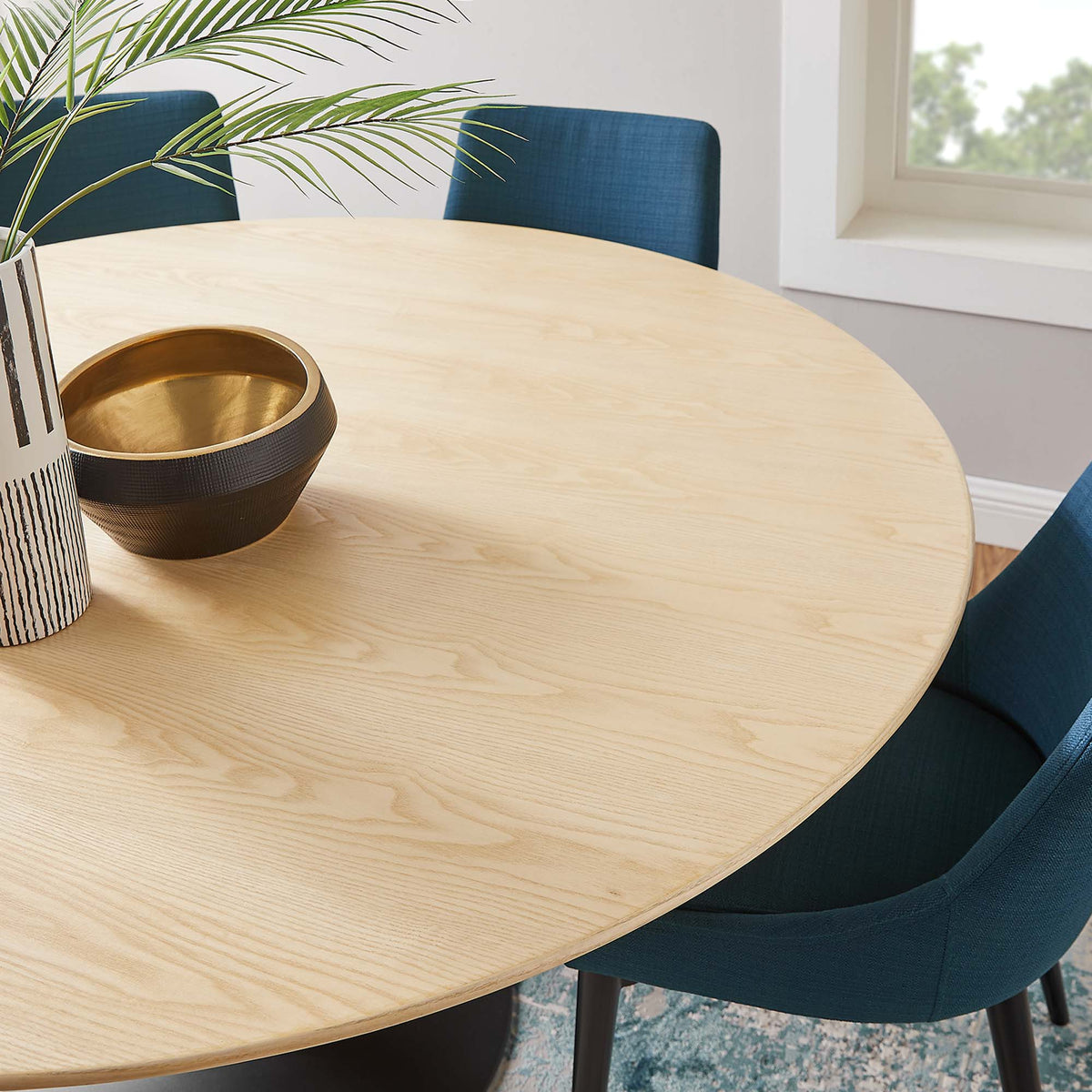 Lippa 60" Round Wood Dining Table, Black Natural