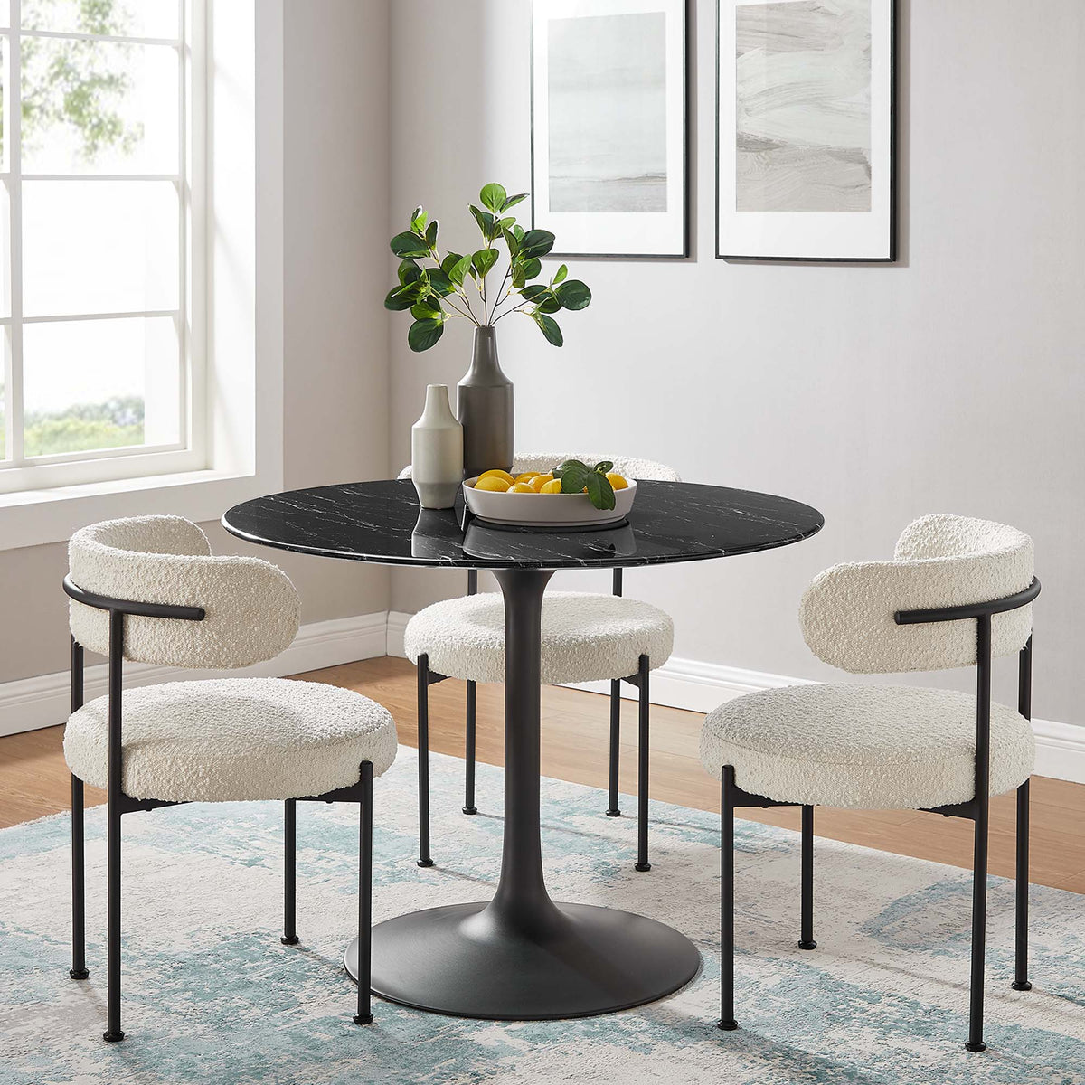 Lippa 40" Round Faux Marble Dining Table, Black Black