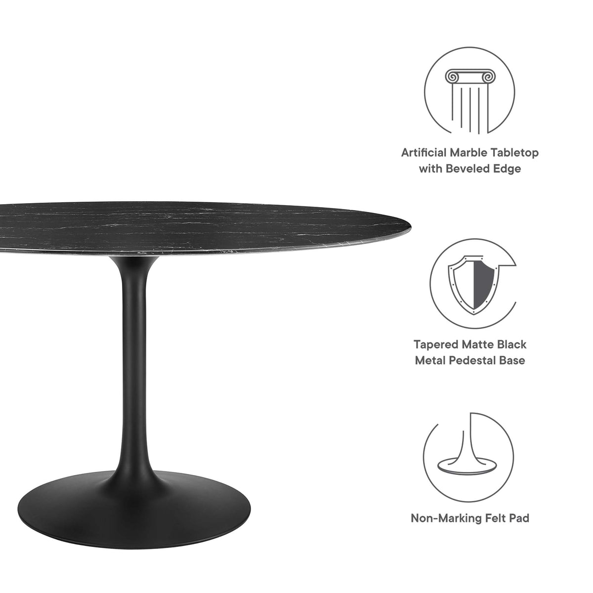 Lippa 54" Oval Faux Marble Dining Table, Black Black