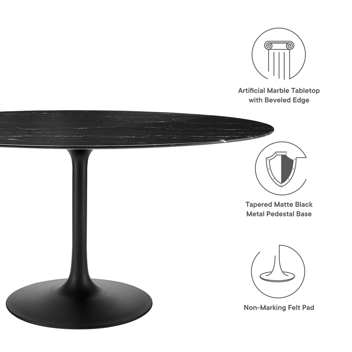 Lippa 60" Oval Faux Marble Dining Table, Black Black