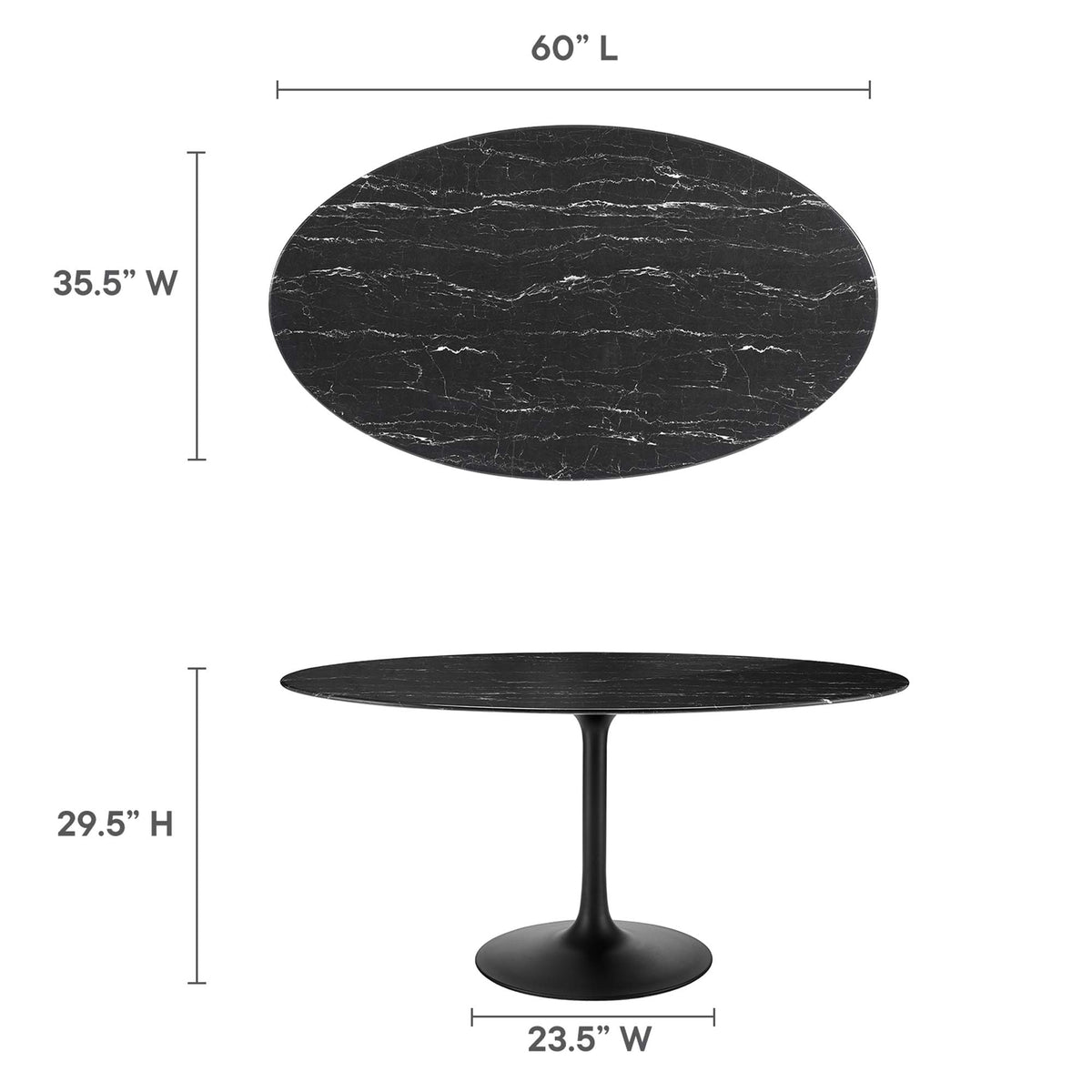 Lippa 60" Oval Faux Marble Dining Table, Black Black
