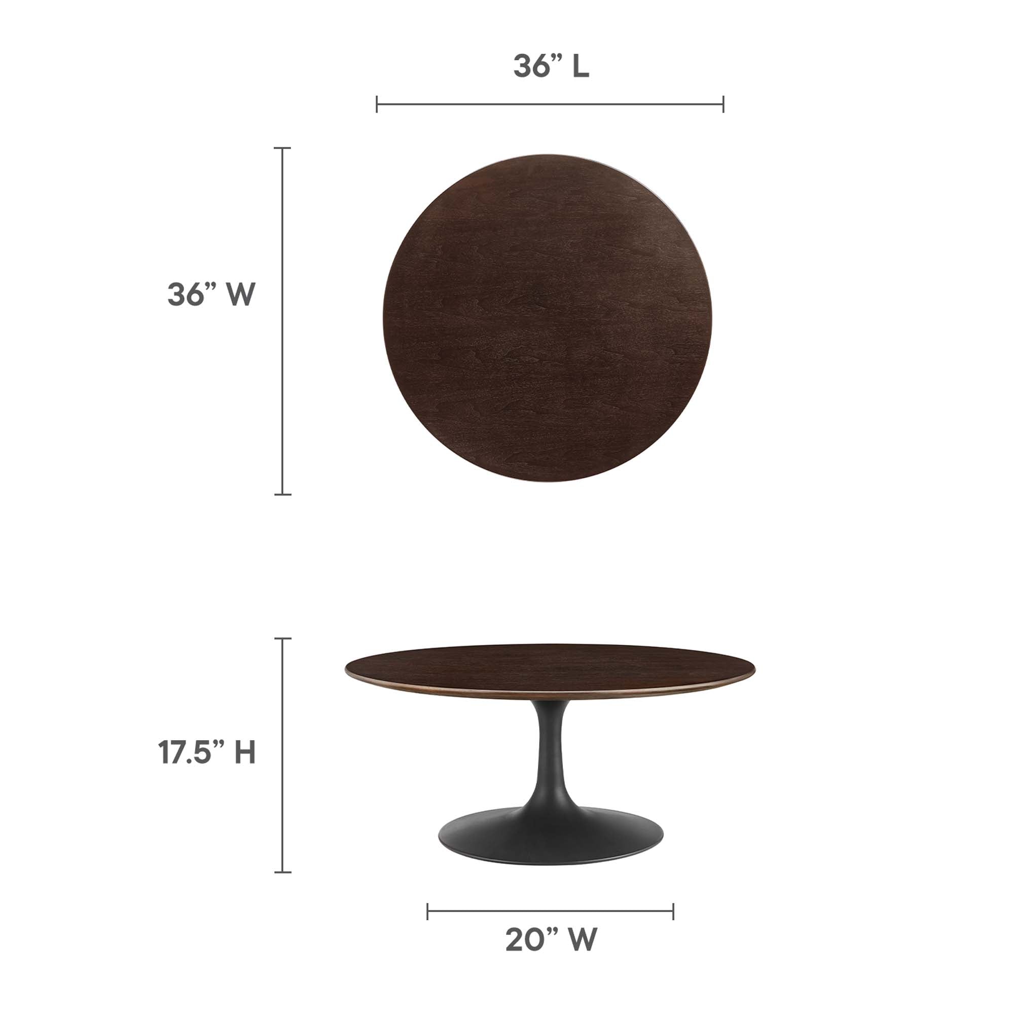 Lippa 36" Round Wood Coffee Table, Black Cherry Walnut