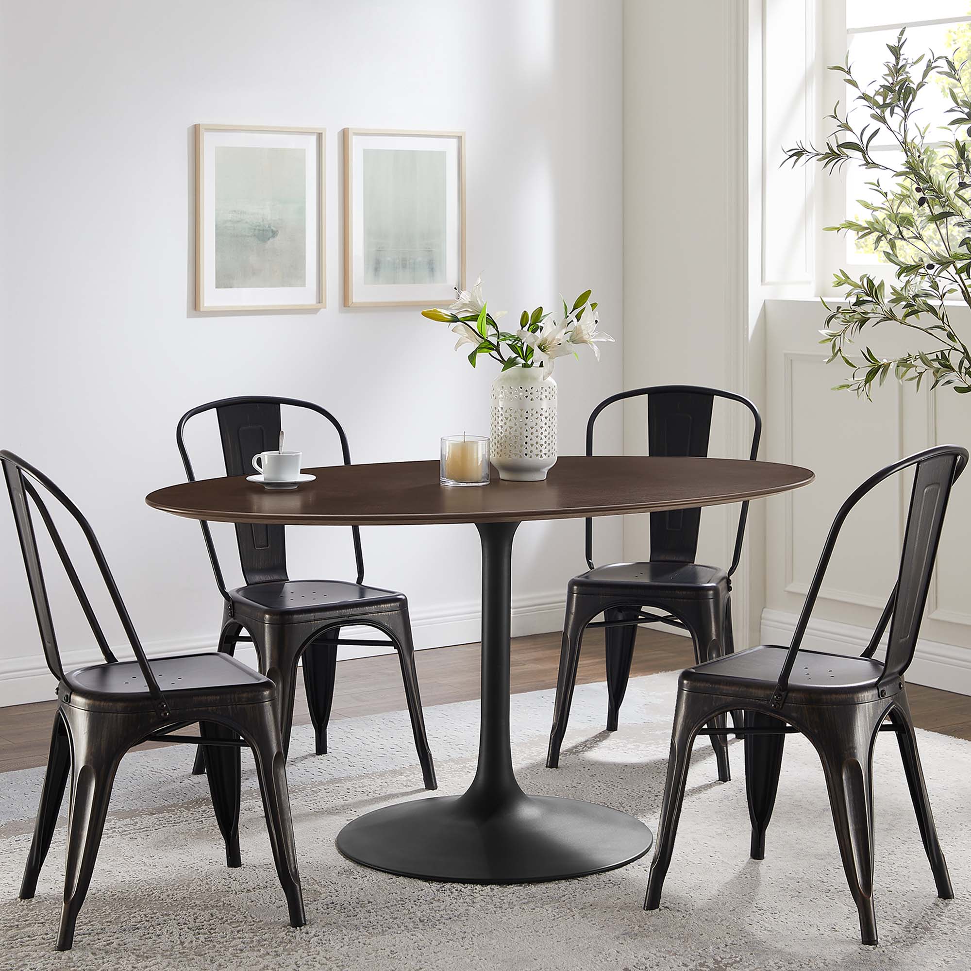 Lippa 60" Oval Wood Dining Table, Black Cherry Walnut