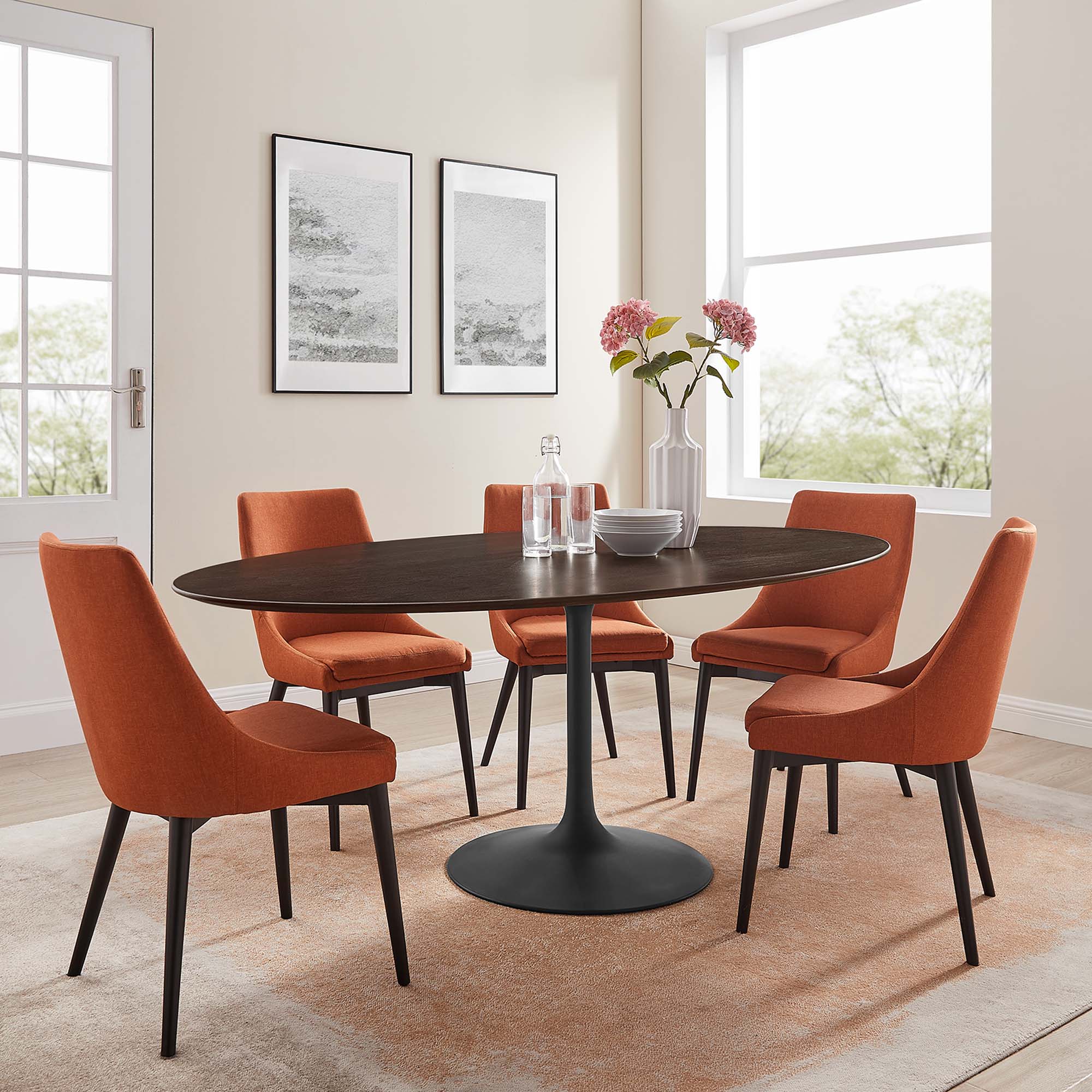 Lippa 78" Oval Wood Dining Table, Black Cherry Walnut
