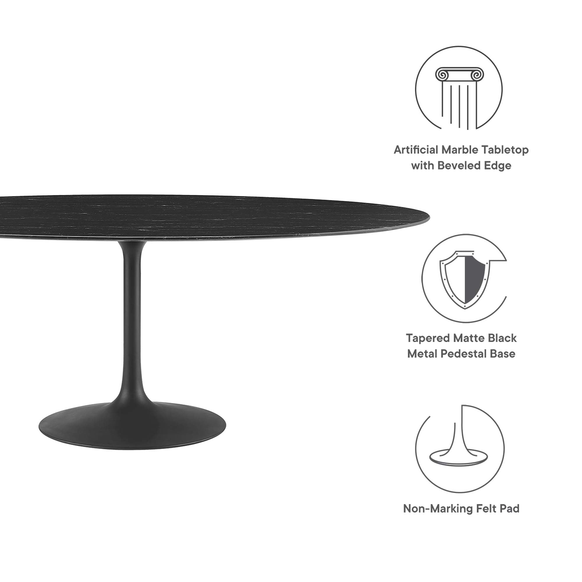 Lippa 78" Oval Faux Marble Dining Table, Black Black