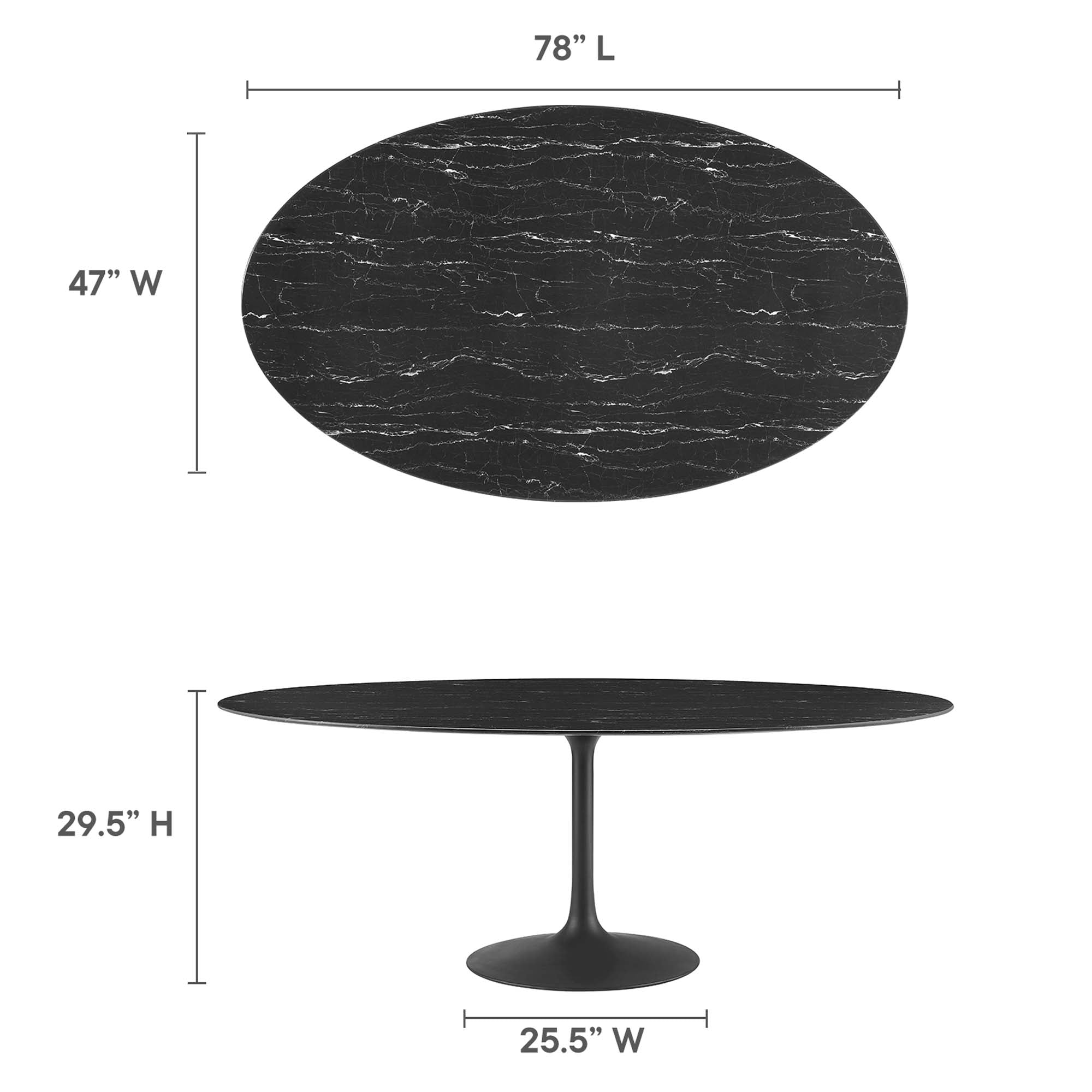 Lippa 78" Oval Faux Marble Dining Table, Black Black