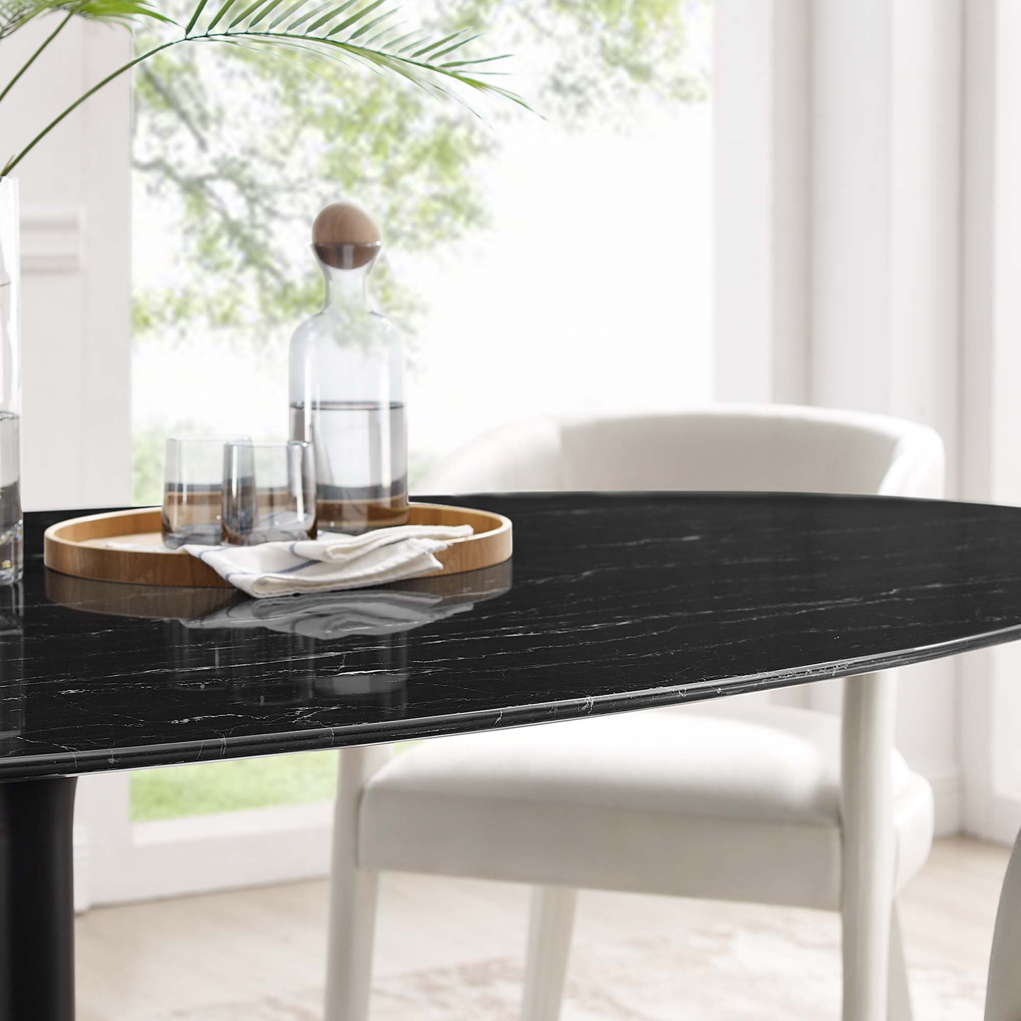 Lippa 78" Oval Faux Marble Dining Table, Black Black