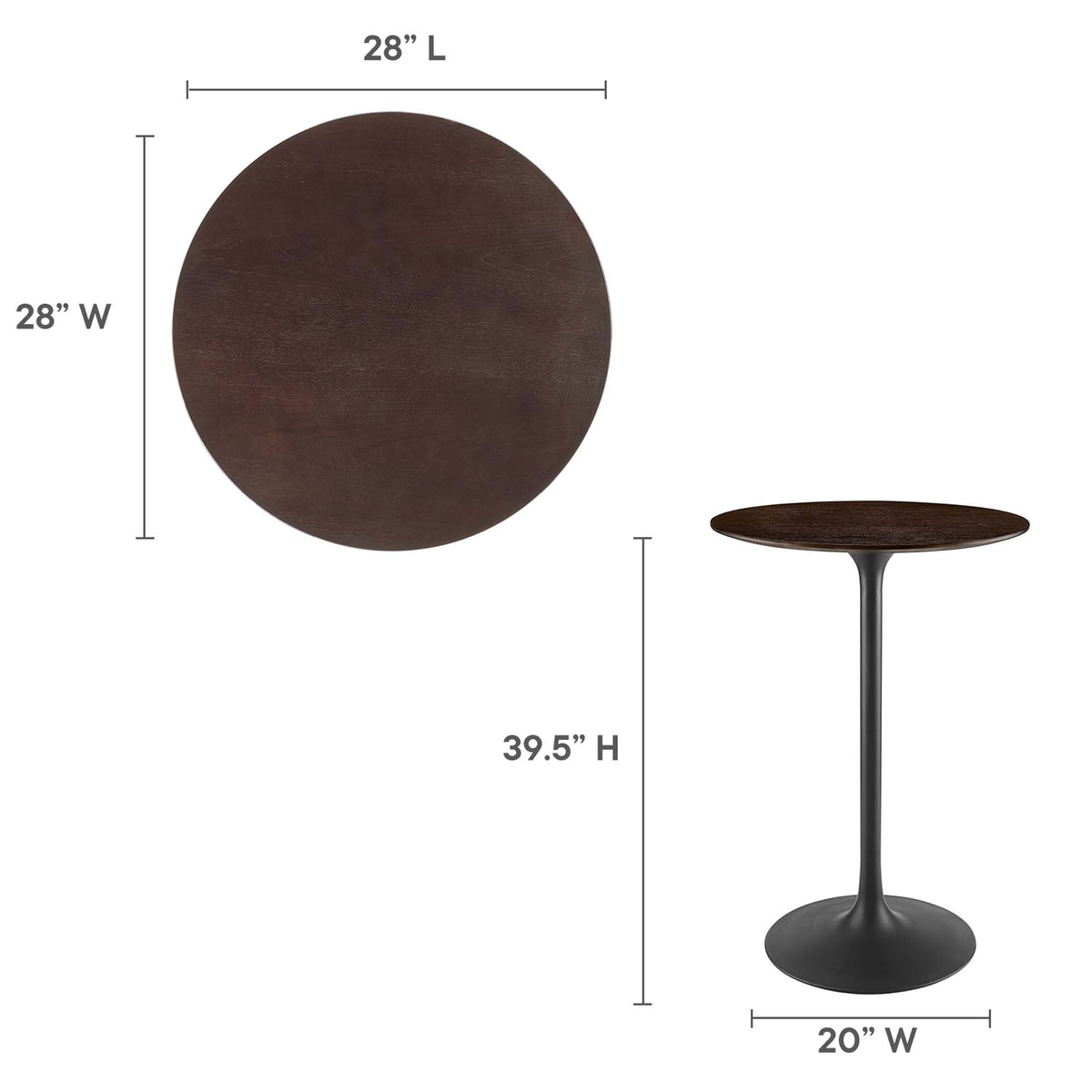 Lippa 28" Round Wood Bar Table, Black Cherry Walnut