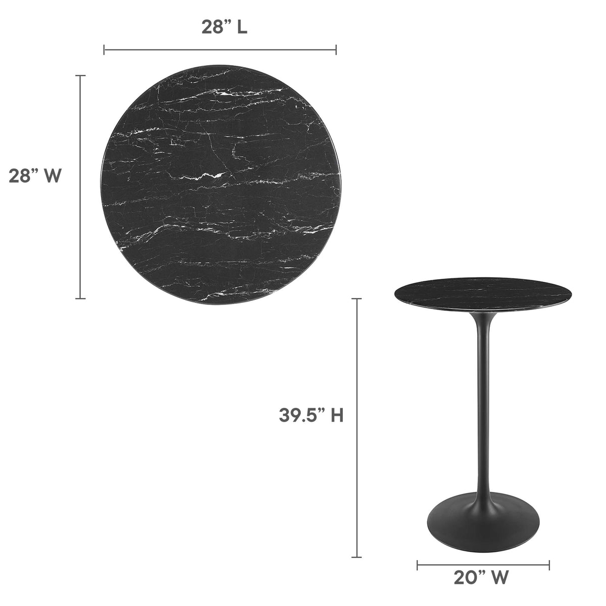 Lippa 28" Round Faux Marble Bar Table, Black Black