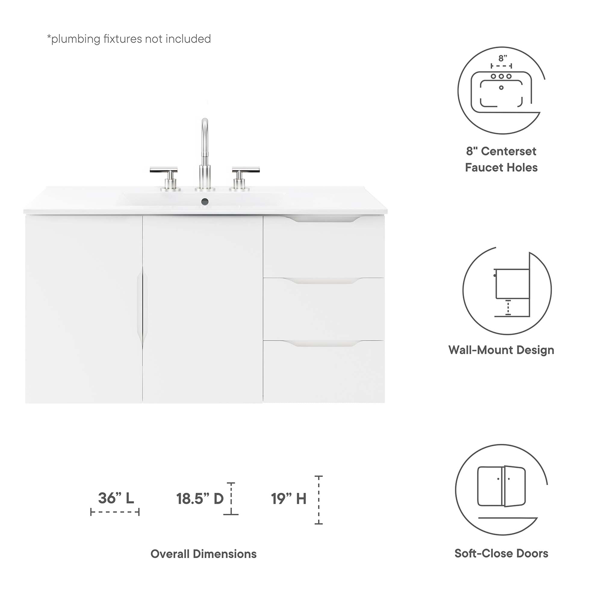Vitality 36" Bathroom Vanity Cabinet (Sink Basin Not Included), White