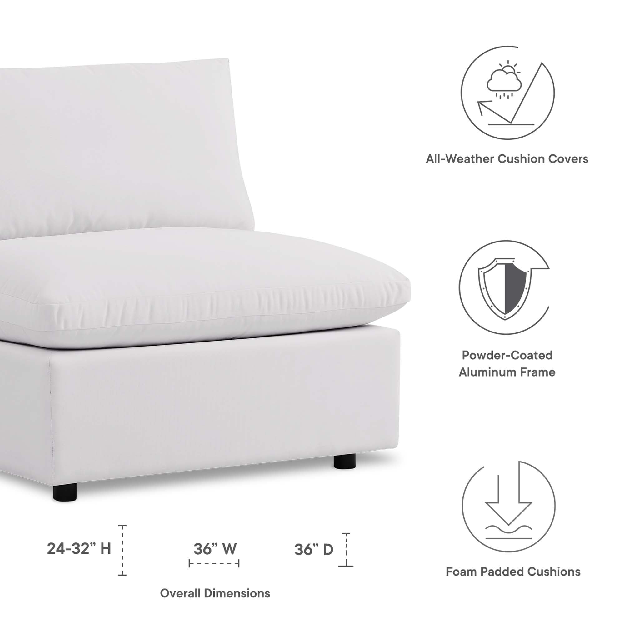 Commix Overstuffed Outdoor Patio Armless Chair, White