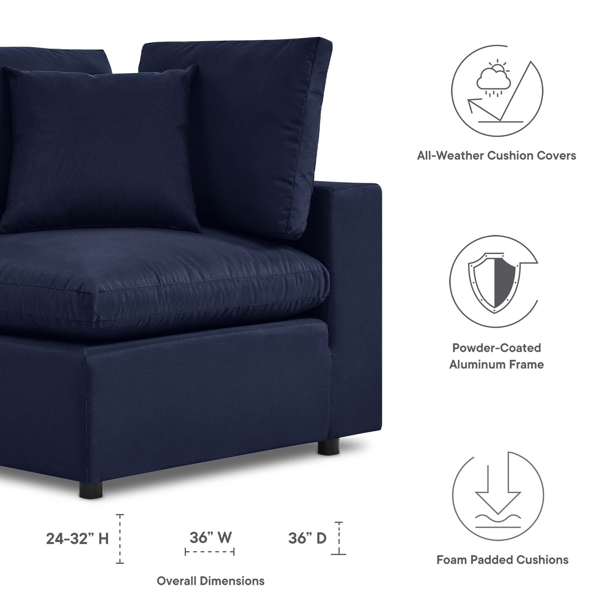 Commix Overstuffed Outdoor Patio Corner Chair, Navy