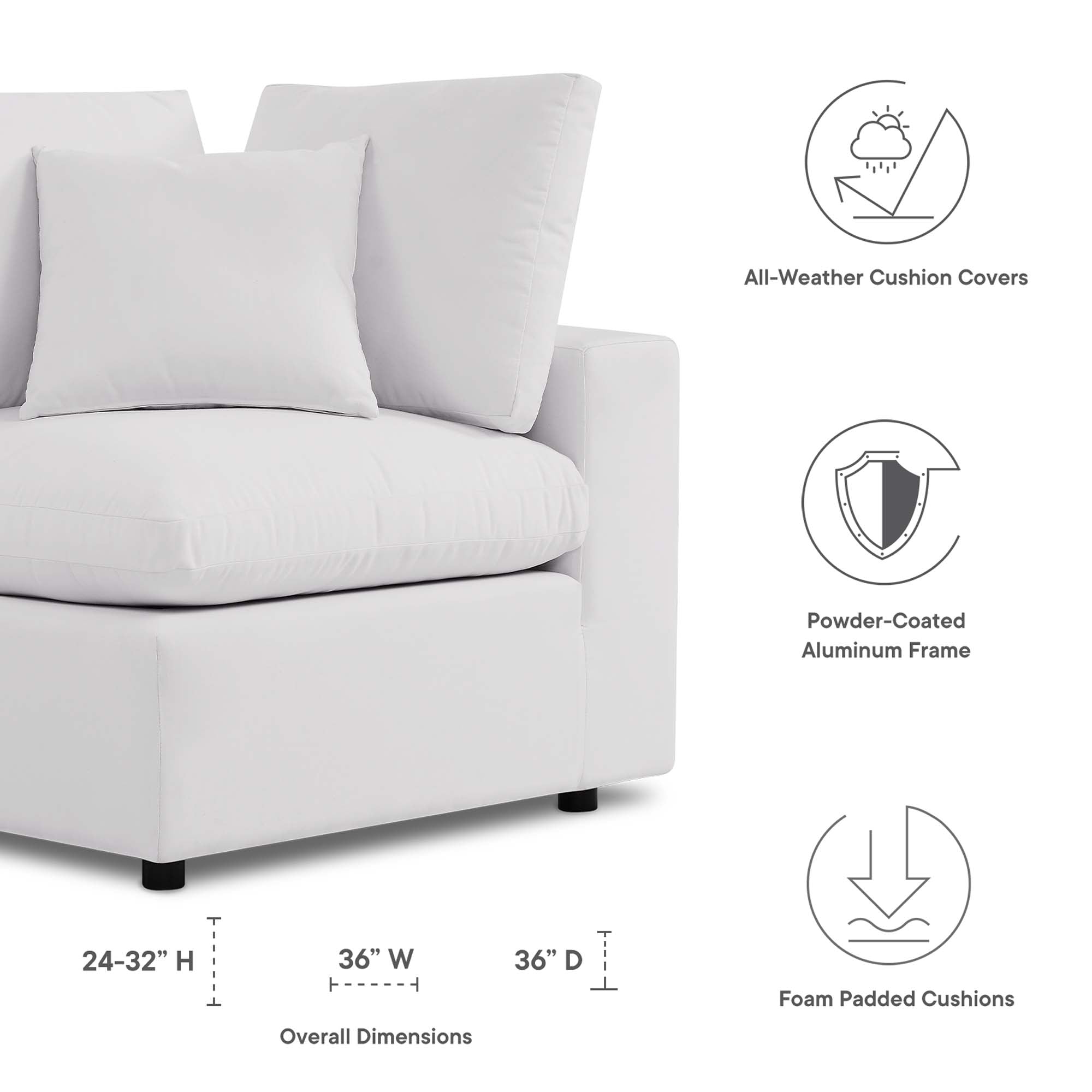 Commix Overstuffed Outdoor Patio Corner Chair, White