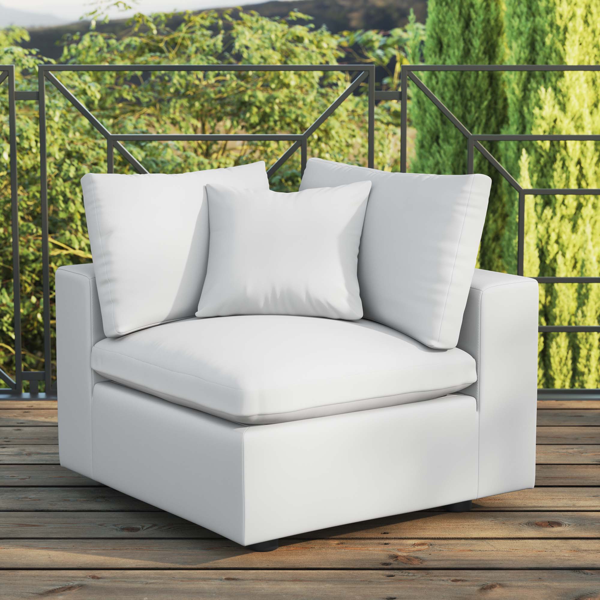Commix Overstuffed Outdoor Patio Corner Chair, White