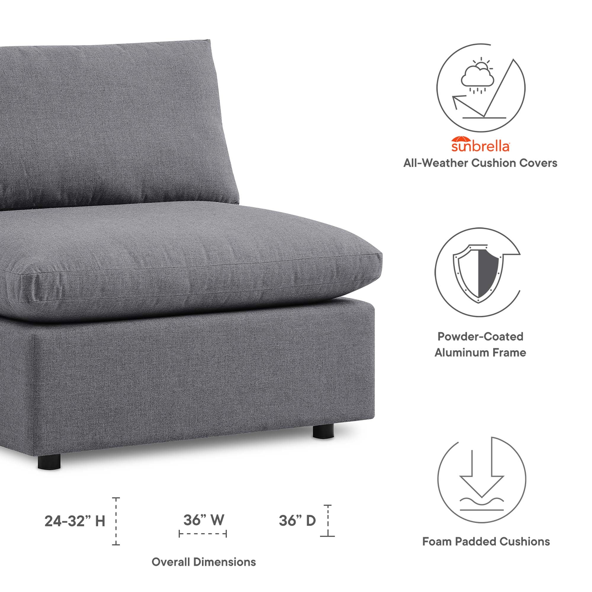 Commix Sunbrella® Outdoor Patio Armless Chair, Gray