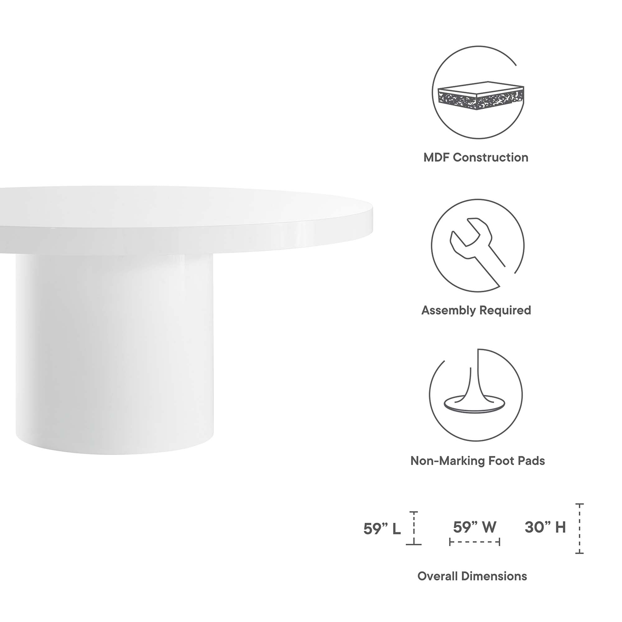 Gratify 60" Round Dining Table, White
