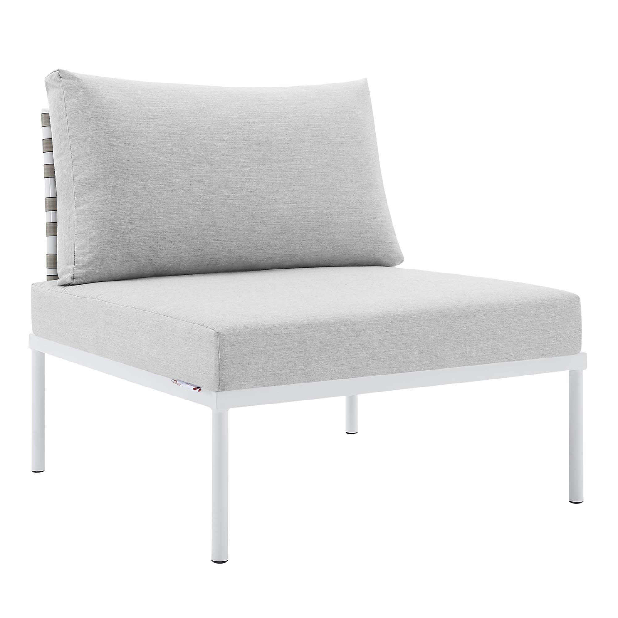 Harmony Sunbrella® Basket Weave Outdoor Patio Aluminum Armless Chair, Tan Gray