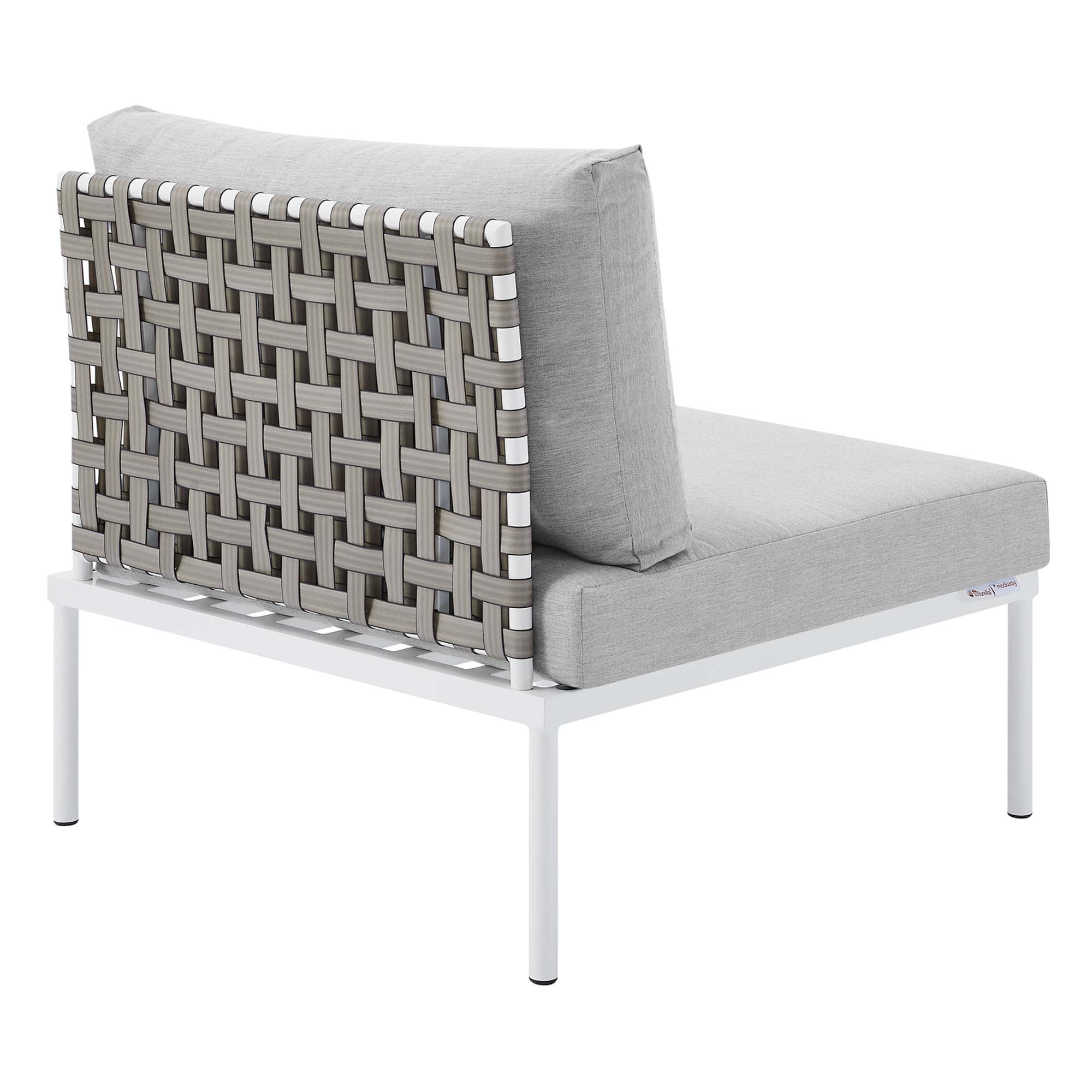 Harmony Sunbrella® Basket Weave Outdoor Patio Aluminum Armless Chair, Tan Gray