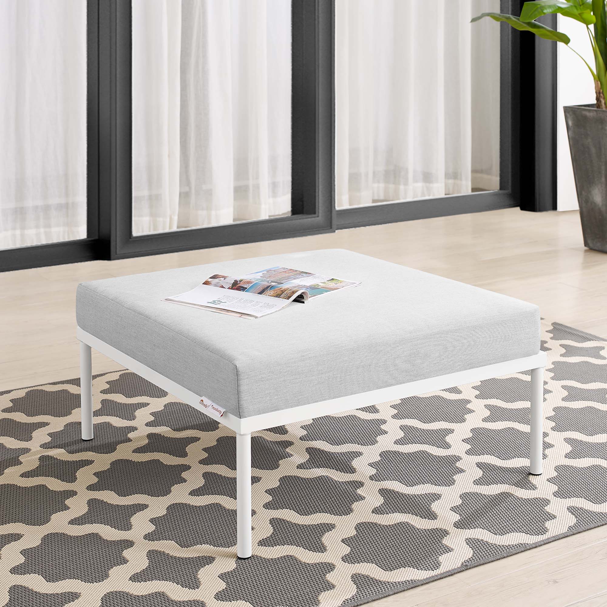 Harmony Sunbrella® Outdoor Patio Aluminum Ottoman, Gray
