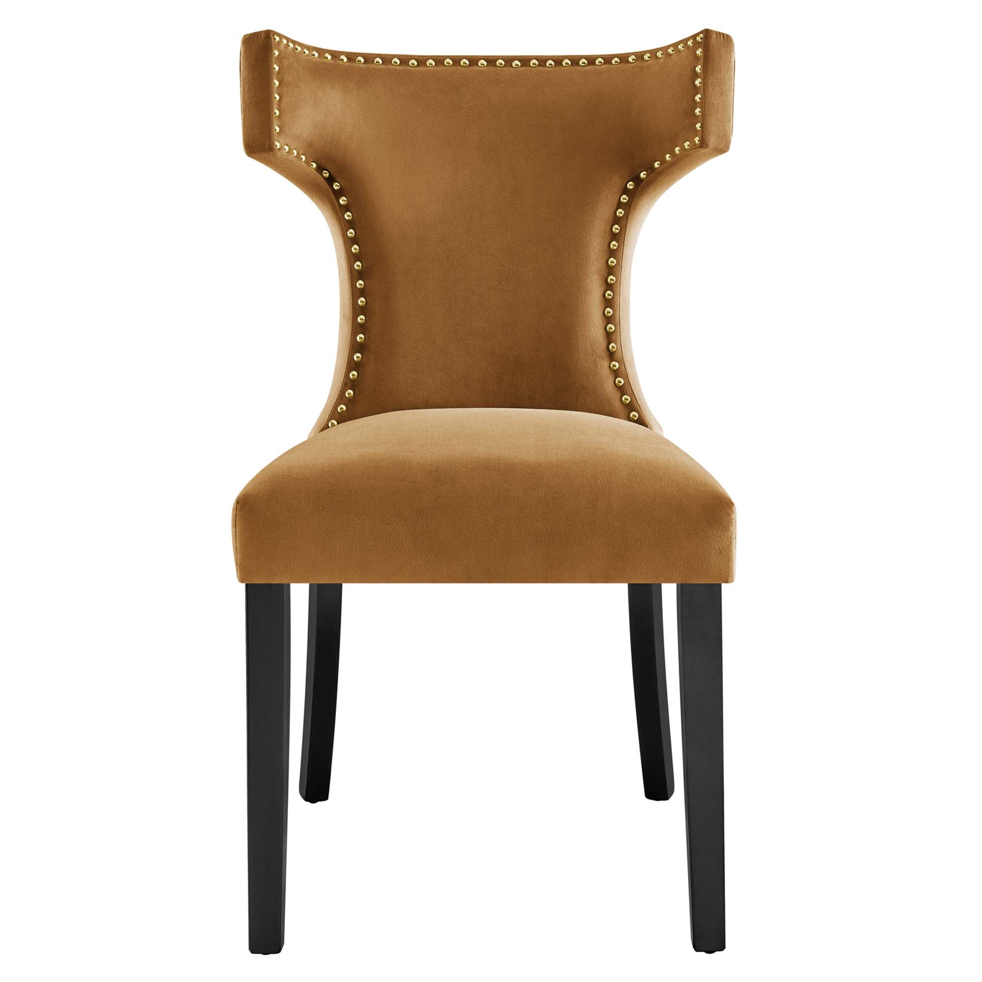 Curve Performance Velvet Dining Chairs Set of 2, Cognac