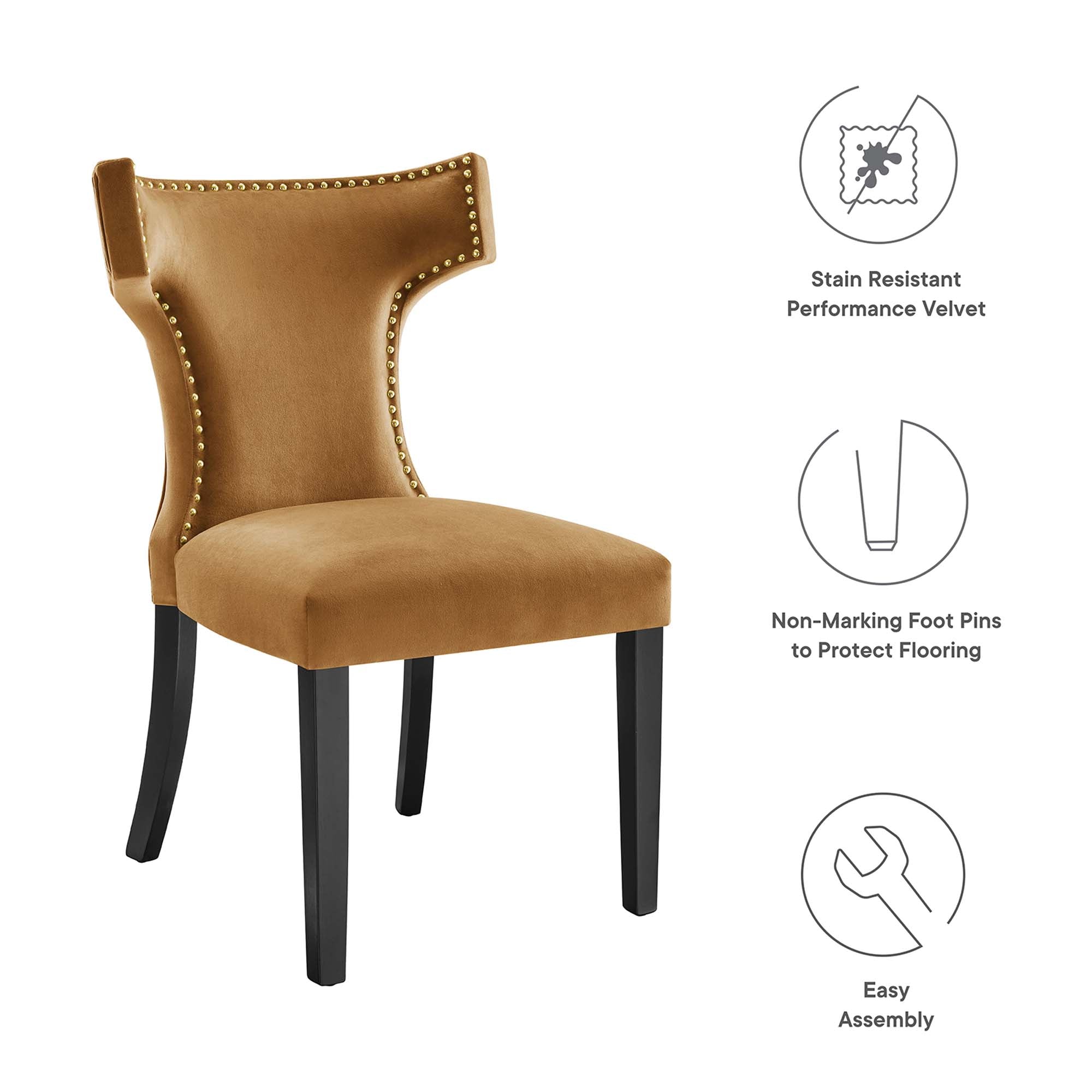 Curve Performance Velvet Dining Chairs Set of 2, Cognac