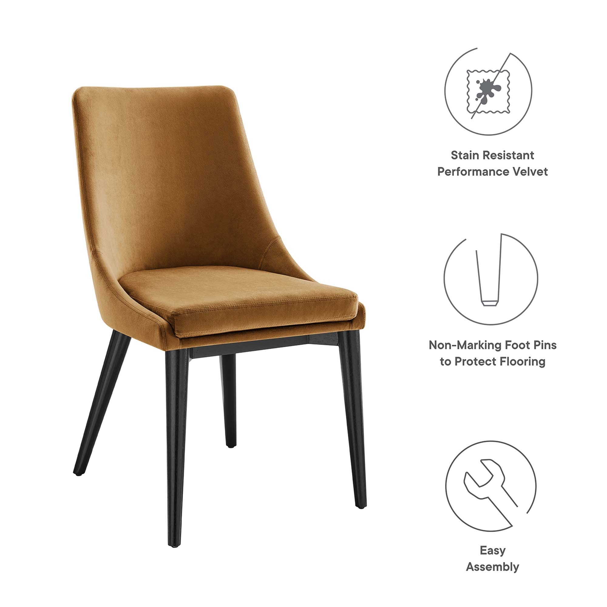 Viscount Performance Velvet Dining Chair, Cognac