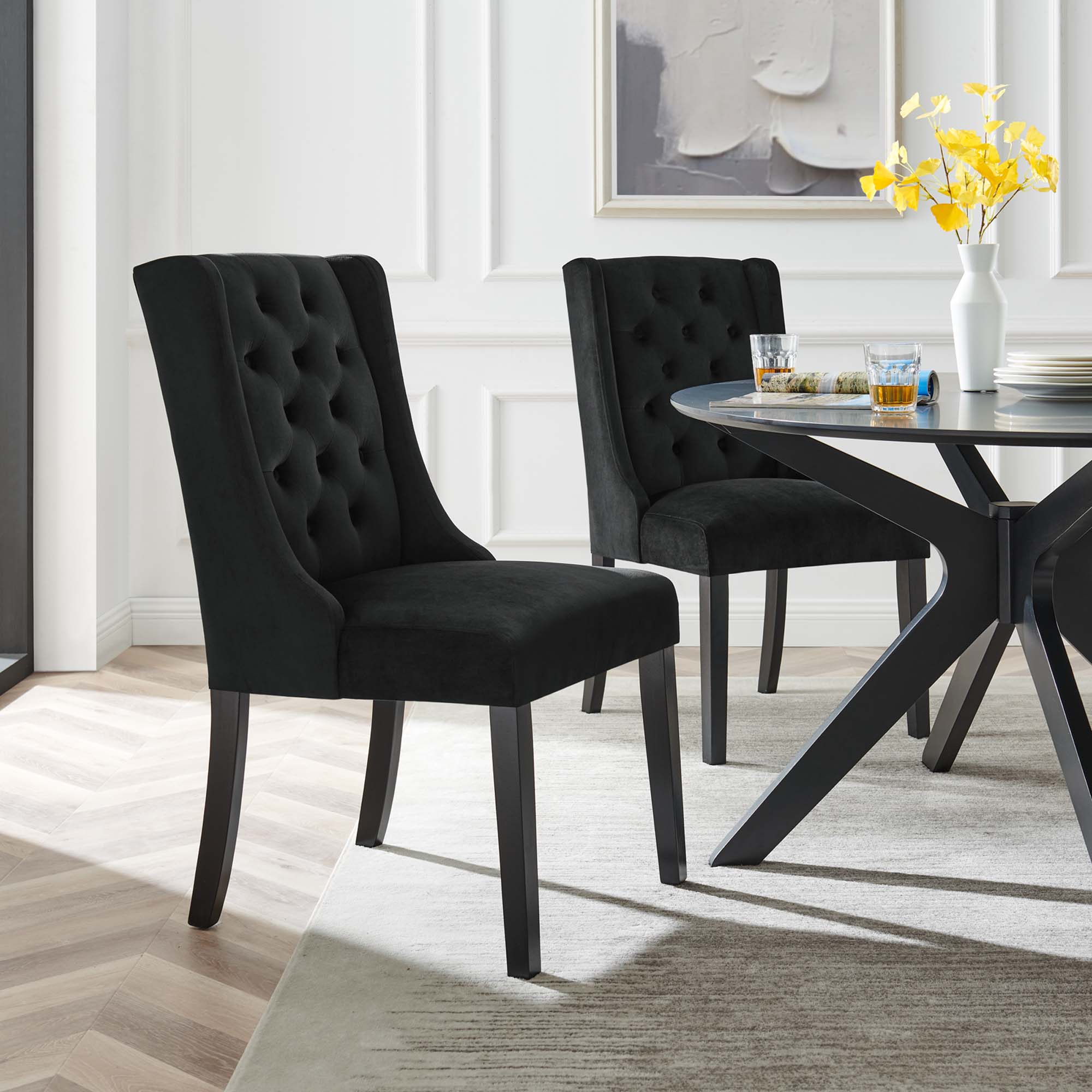 Baronet Performance Velvet Dining Chairs Set of 2, Black