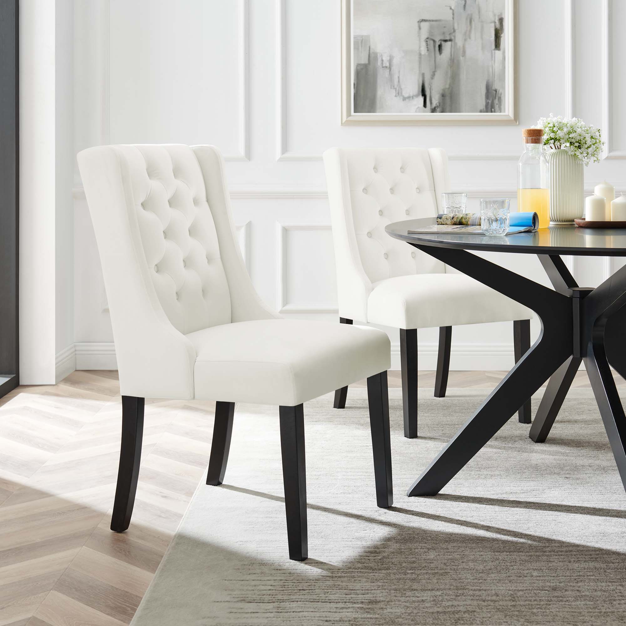 Baronet Performance Velvet Dining Chairs Set of 2, White