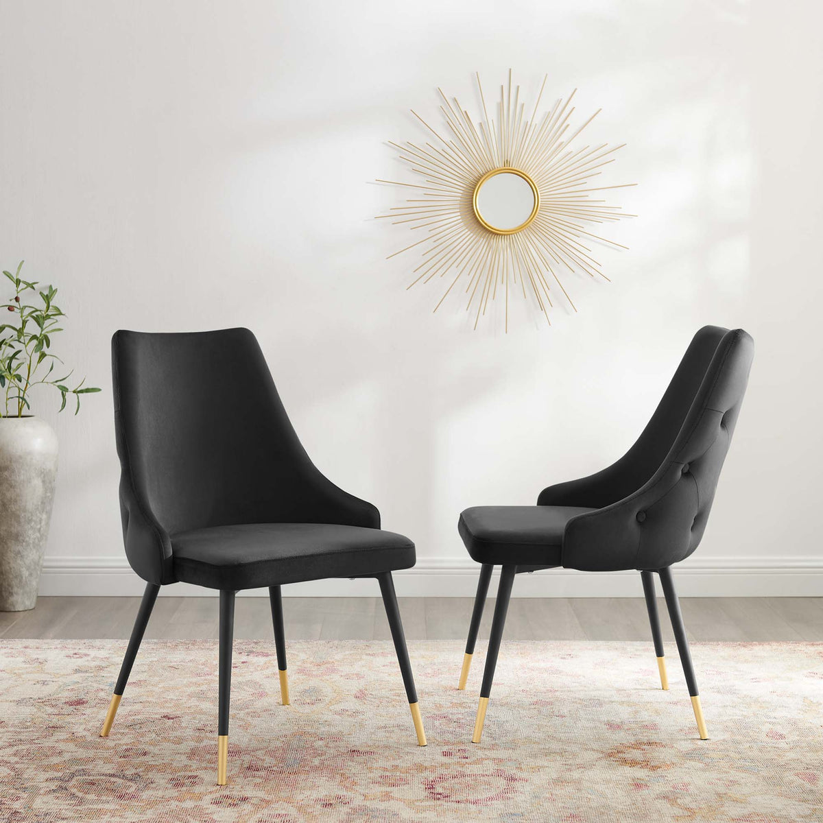 Adorn Performance Velvet Dining Side Chair Set of 2, Black