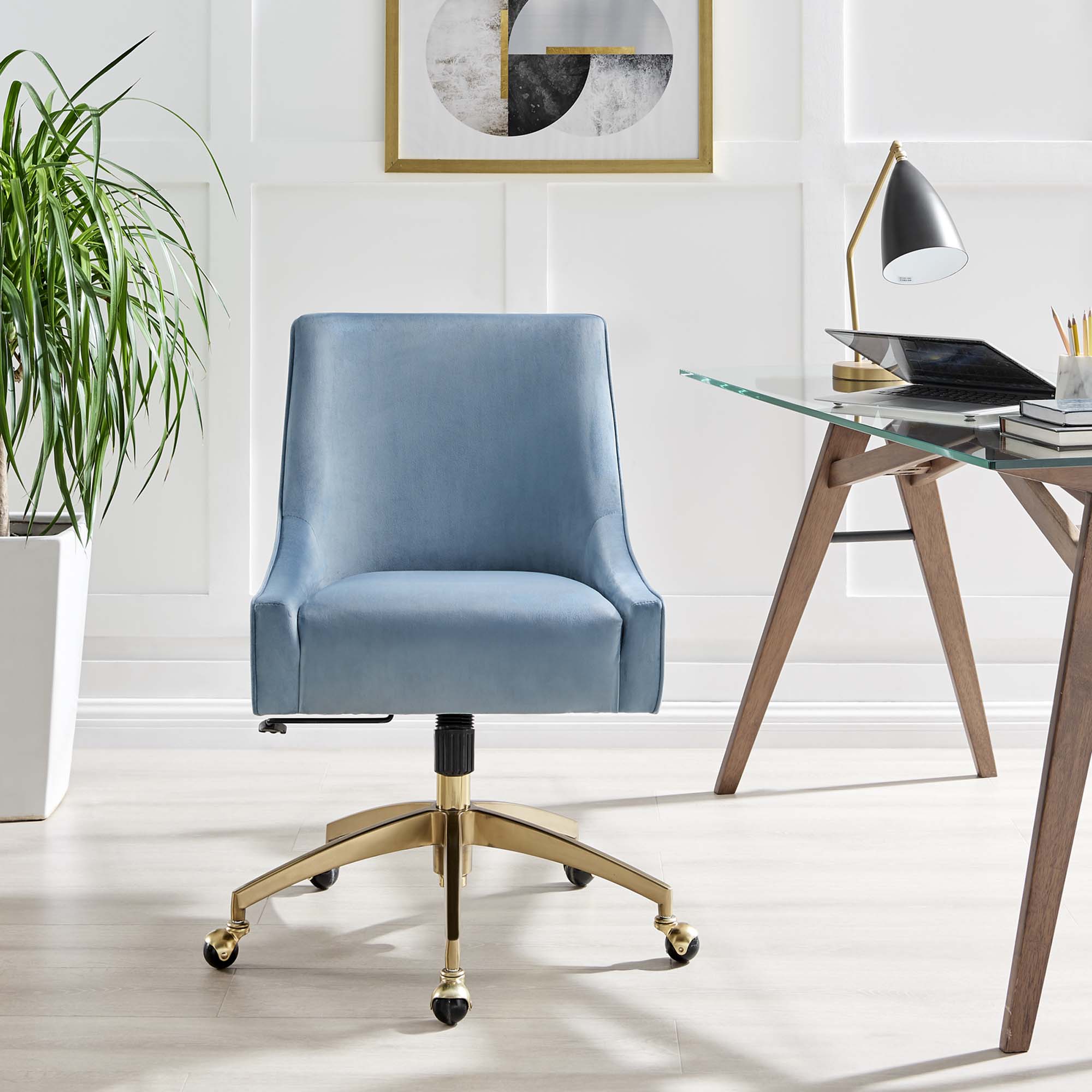 Discern Performance Velvet Office Chair, Light Blue