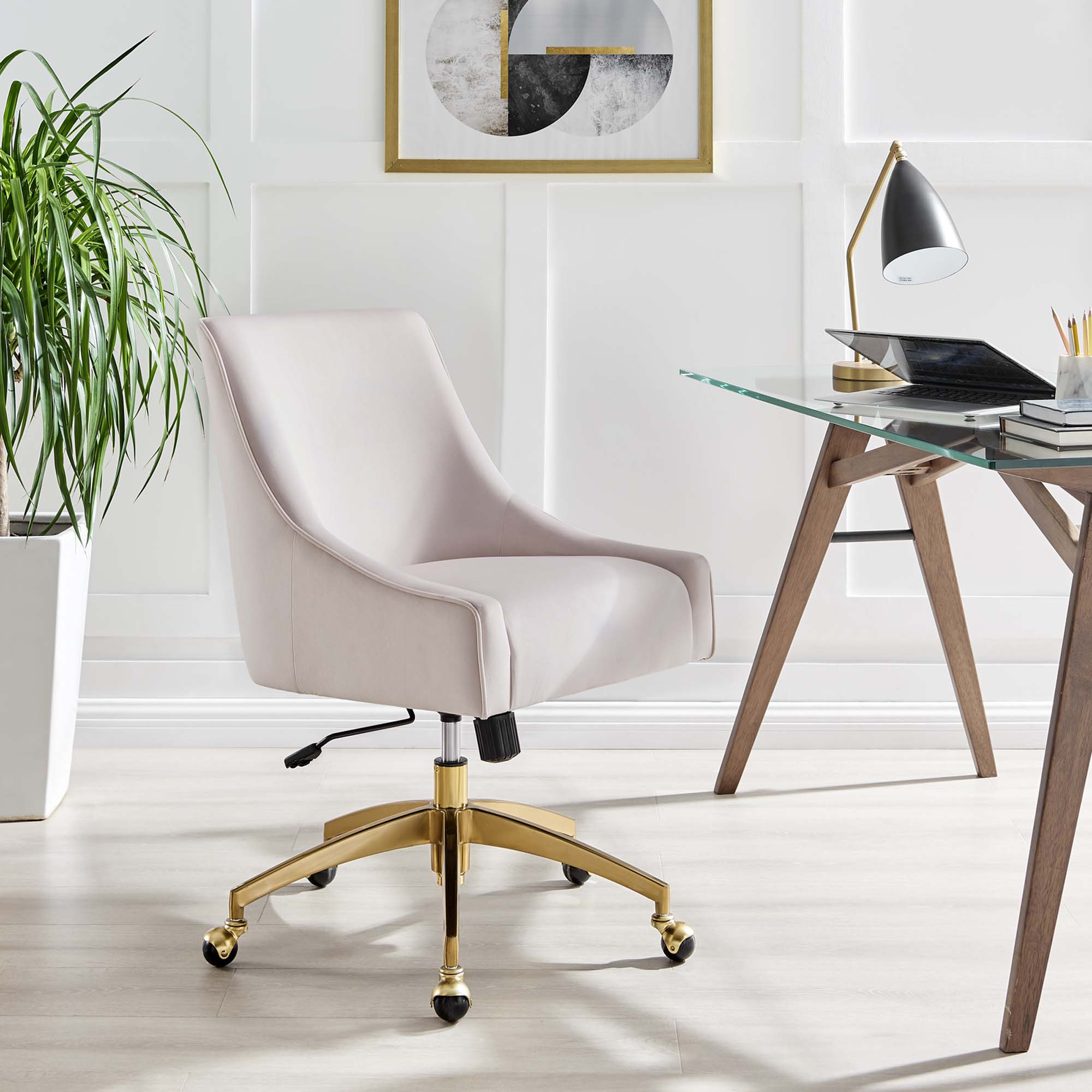 Discern Performance Velvet Office Chair, Pink