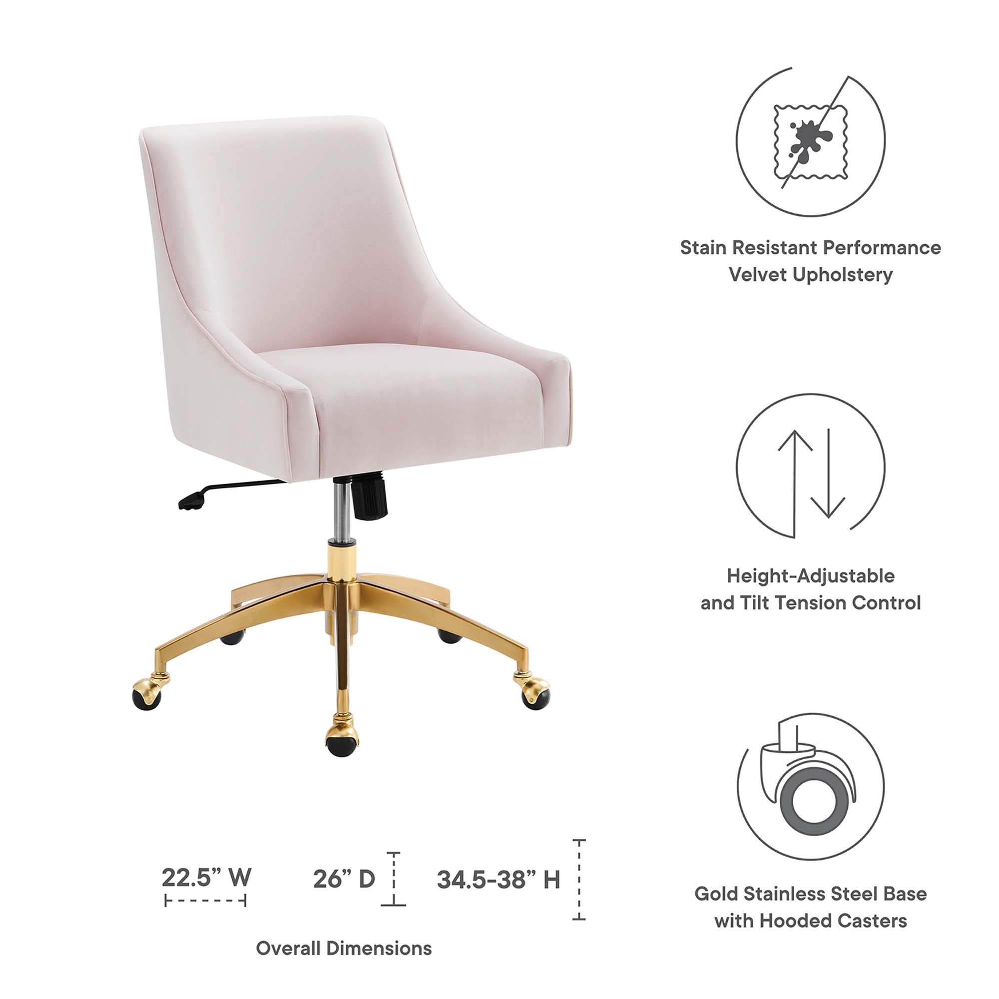 Discern Performance Velvet Office Chair, Pink