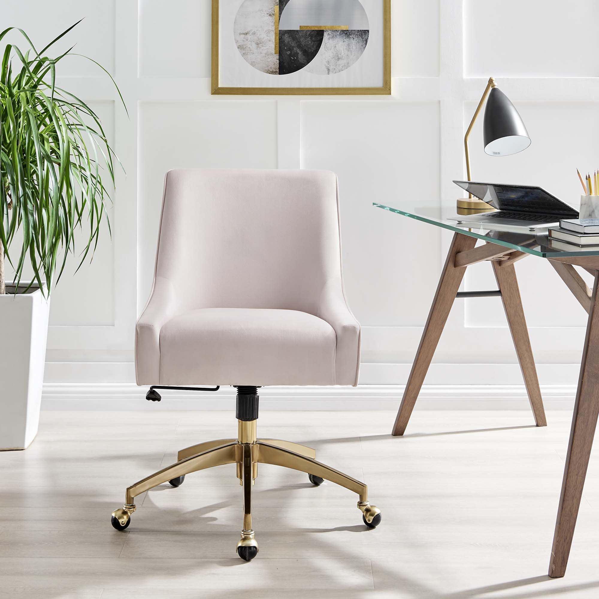 Discern Performance Velvet Office Chair, Pink