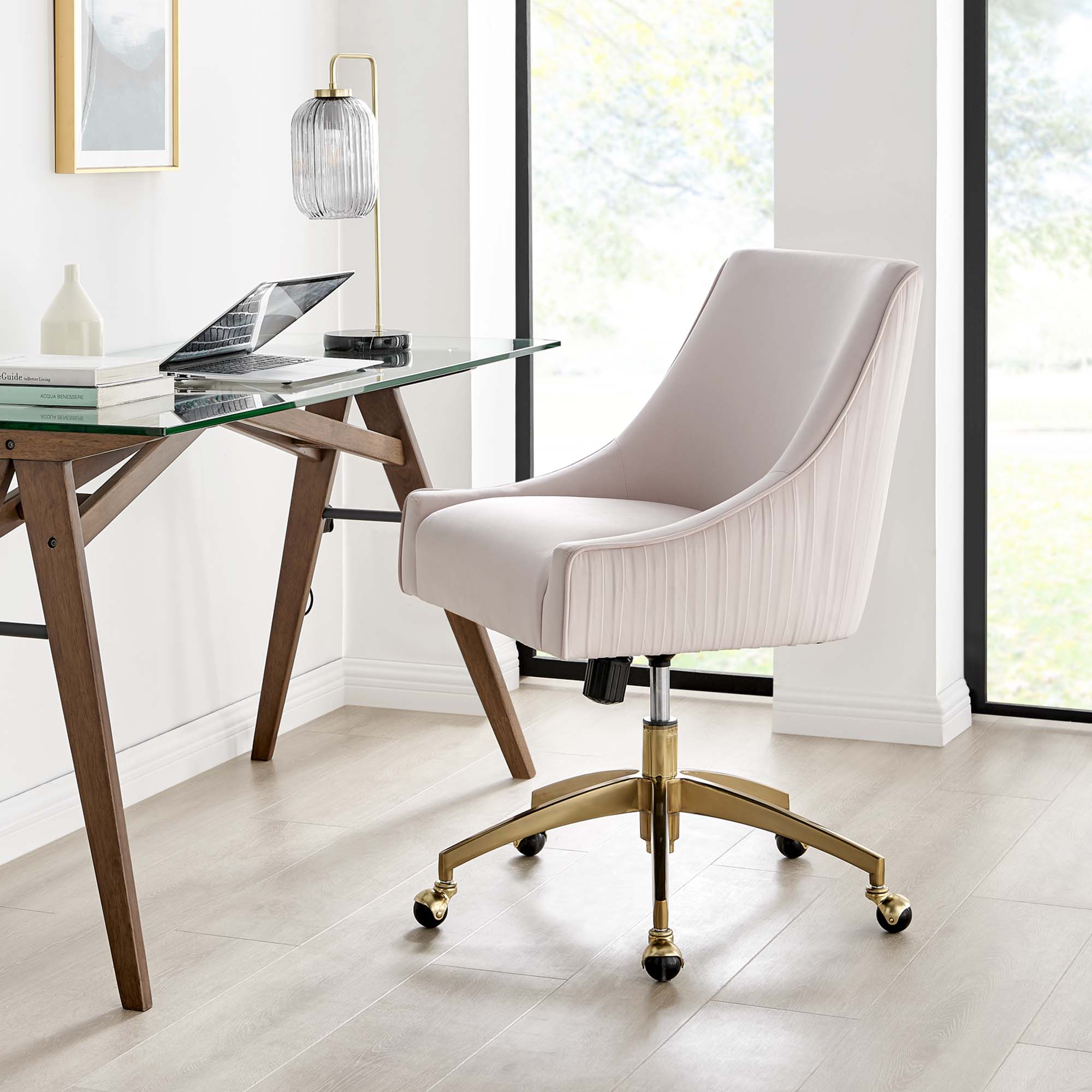 Discern Performance Velvet Office Chair, Pink