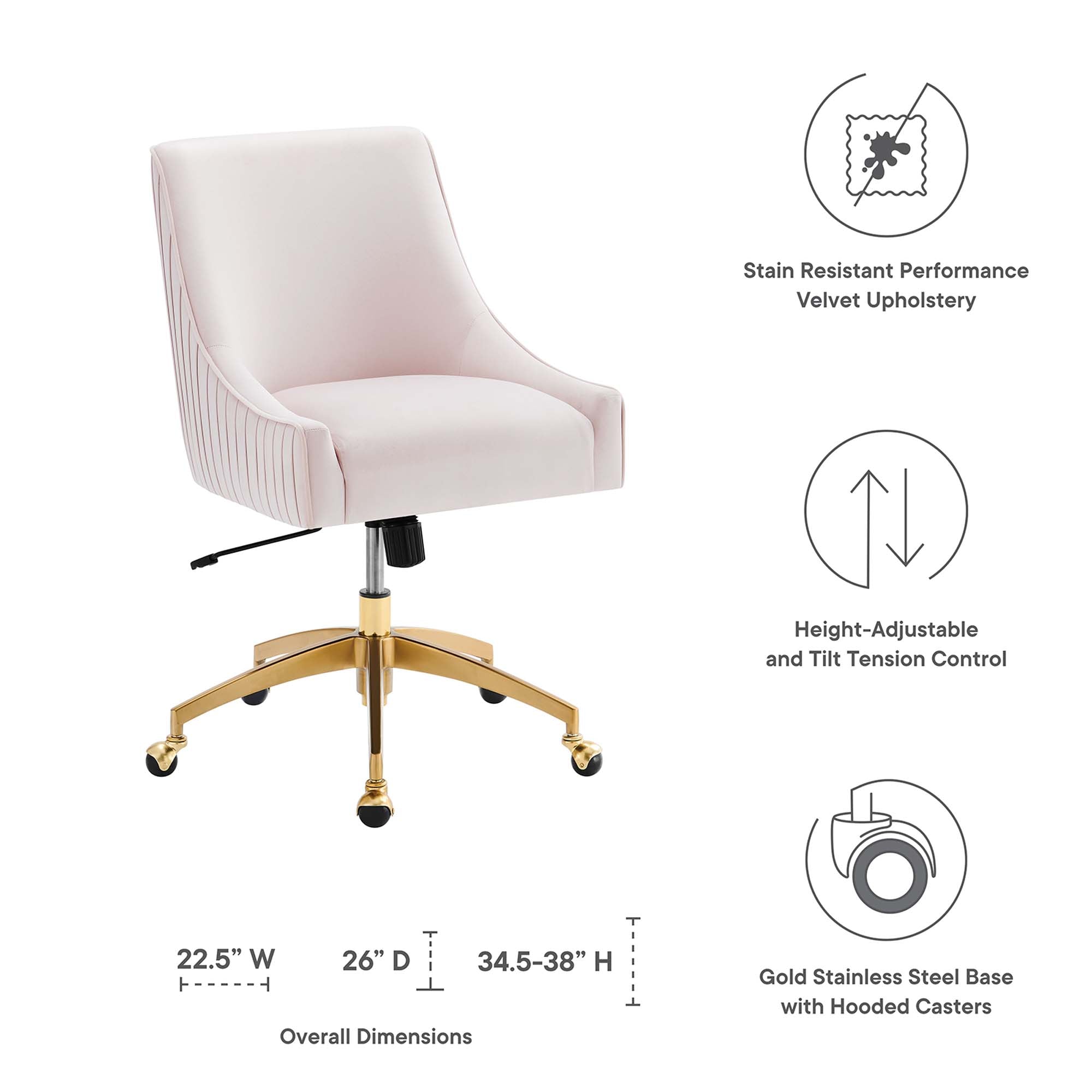 Discern Performance Velvet Office Chair, Pink