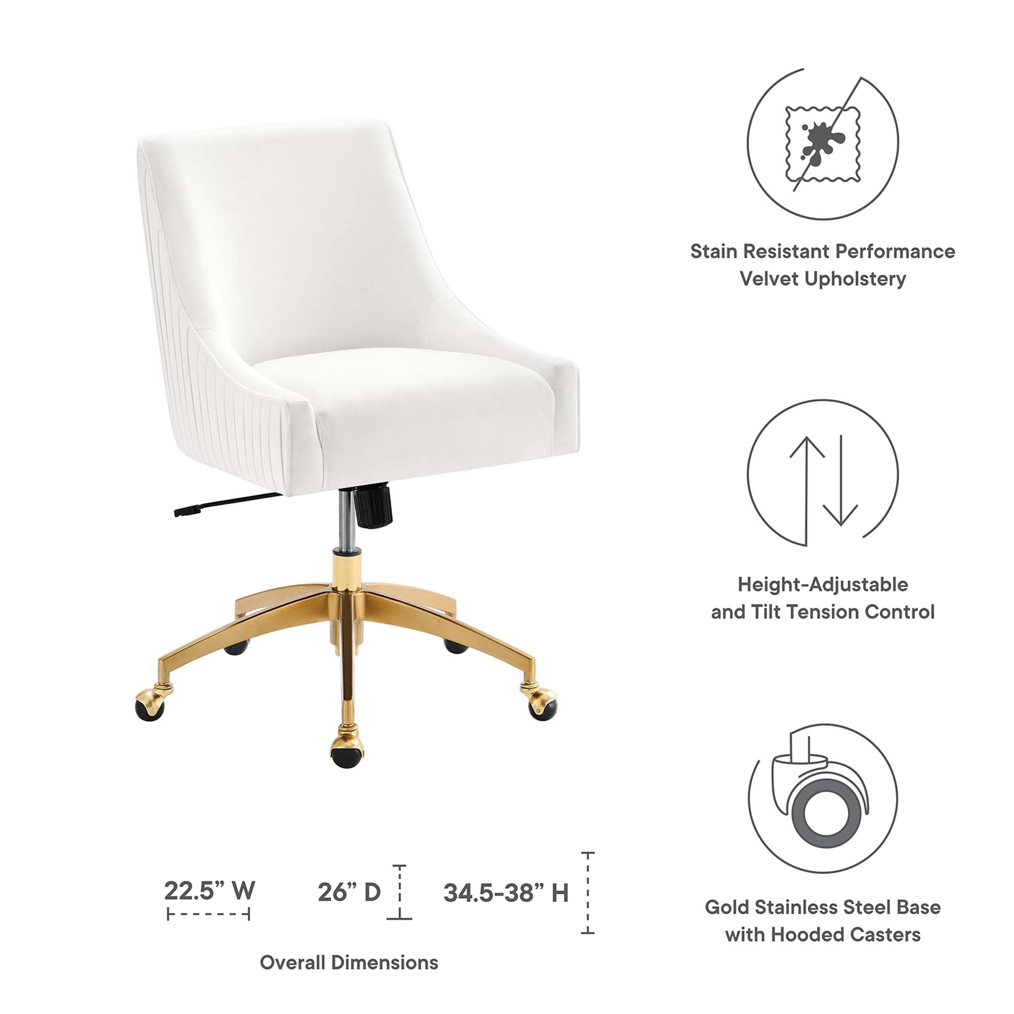Discern Performance Velvet Office Chair, White