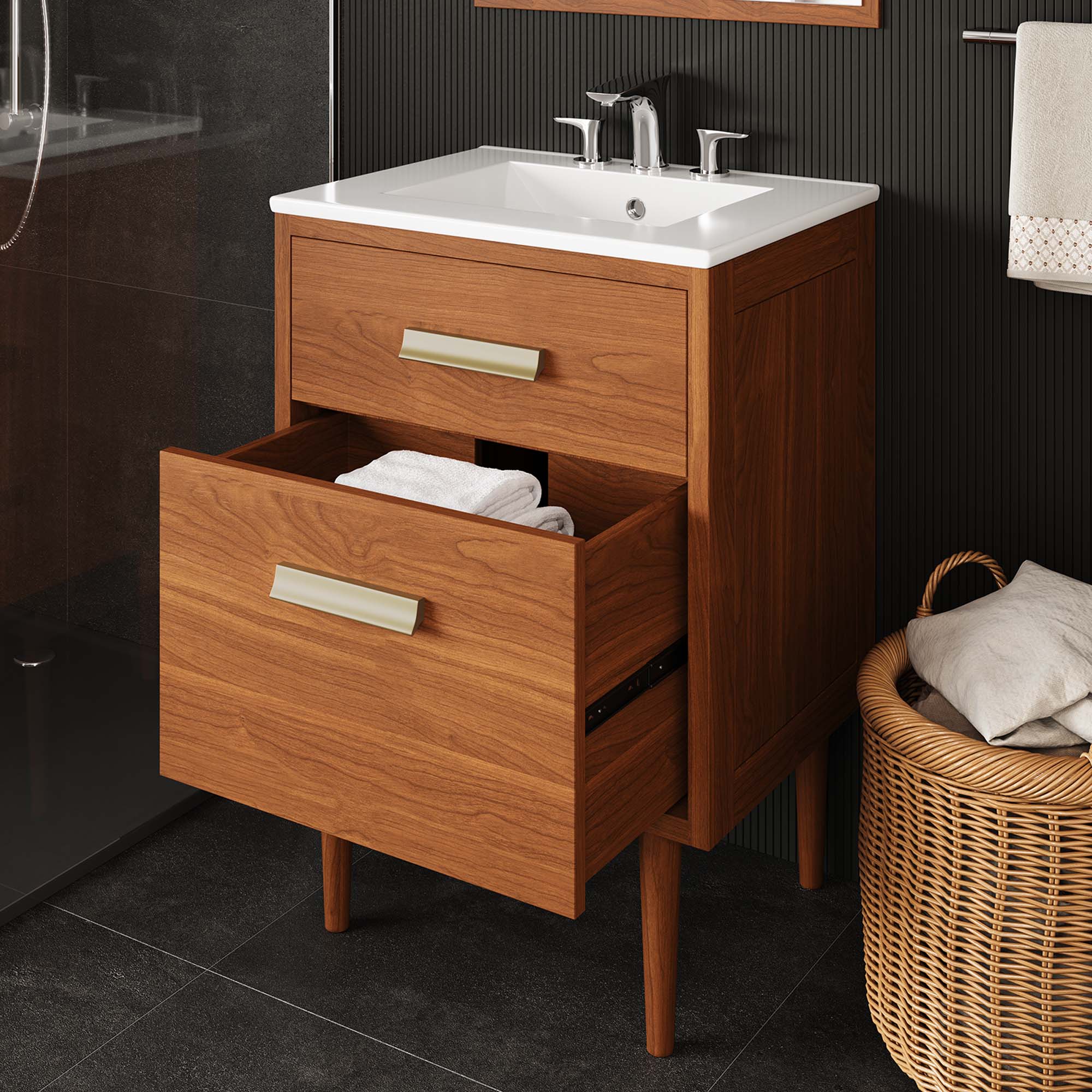 Cassia 24" Teak Wood Bathroom Vanity Cabinet (Sink Basin Not Included), Natural