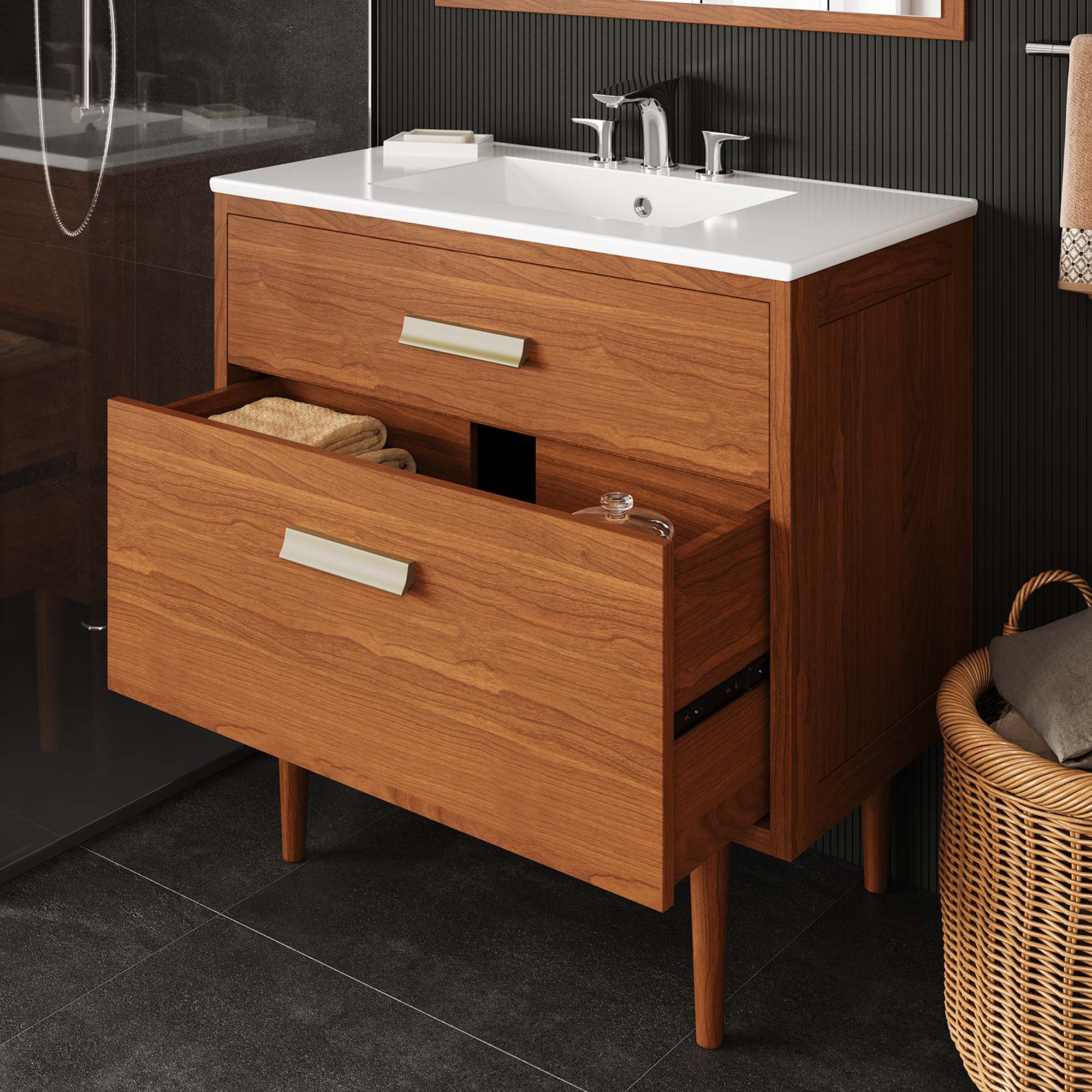 Cassia 36" Teak Wood Bathroom Vanity Cabinet (Sink Basin Not Included), Natural